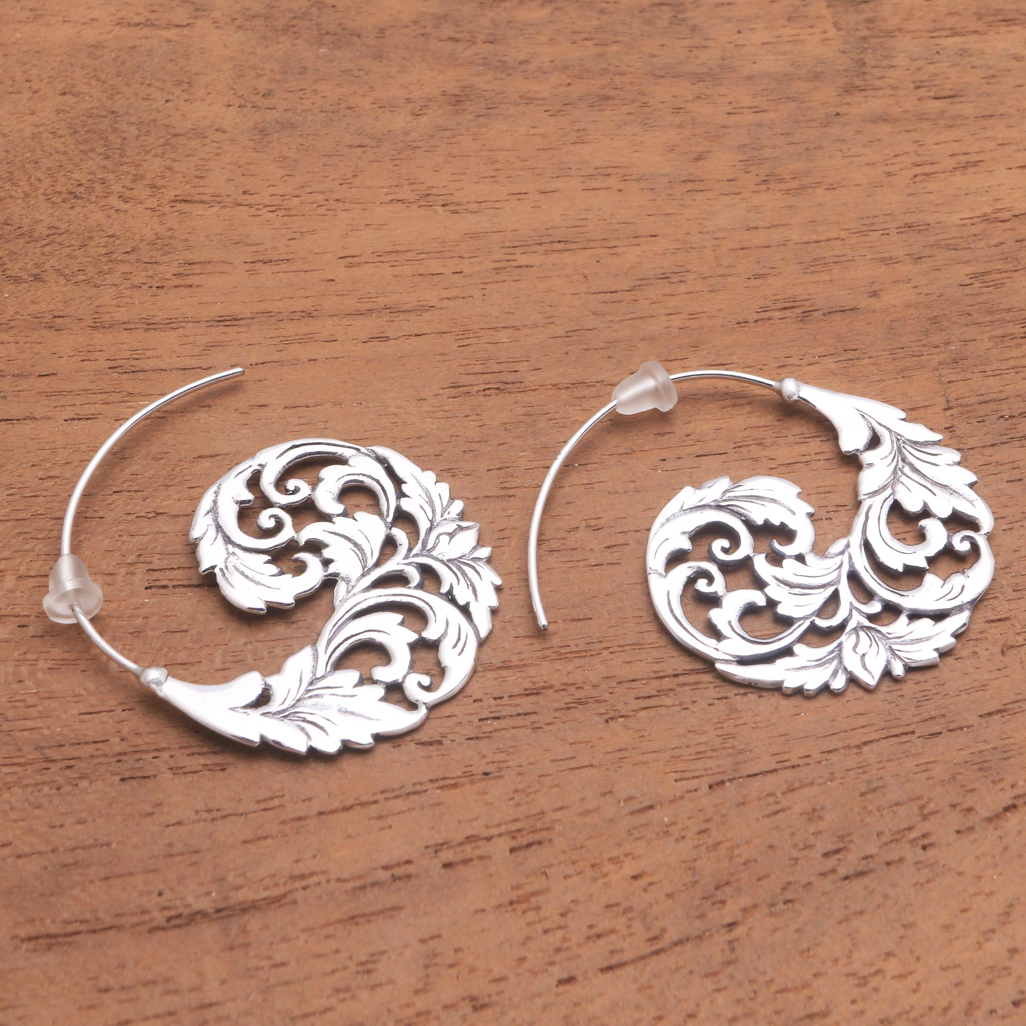 Premium Sterling Silver Vine Half-Hoop Earrings - Handcrafted in Bali