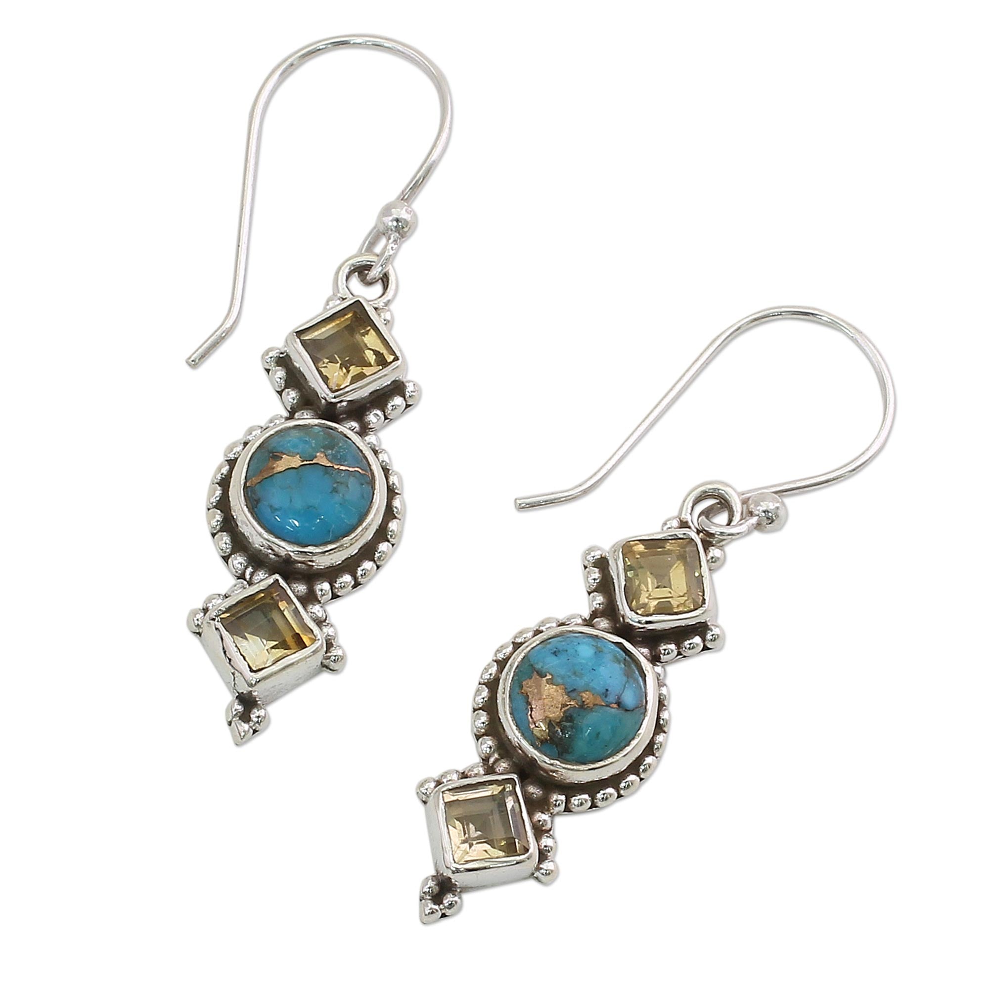 Premium Seashore Radiance Citrine & Silver Dangle Earrings - Handcrafted in India