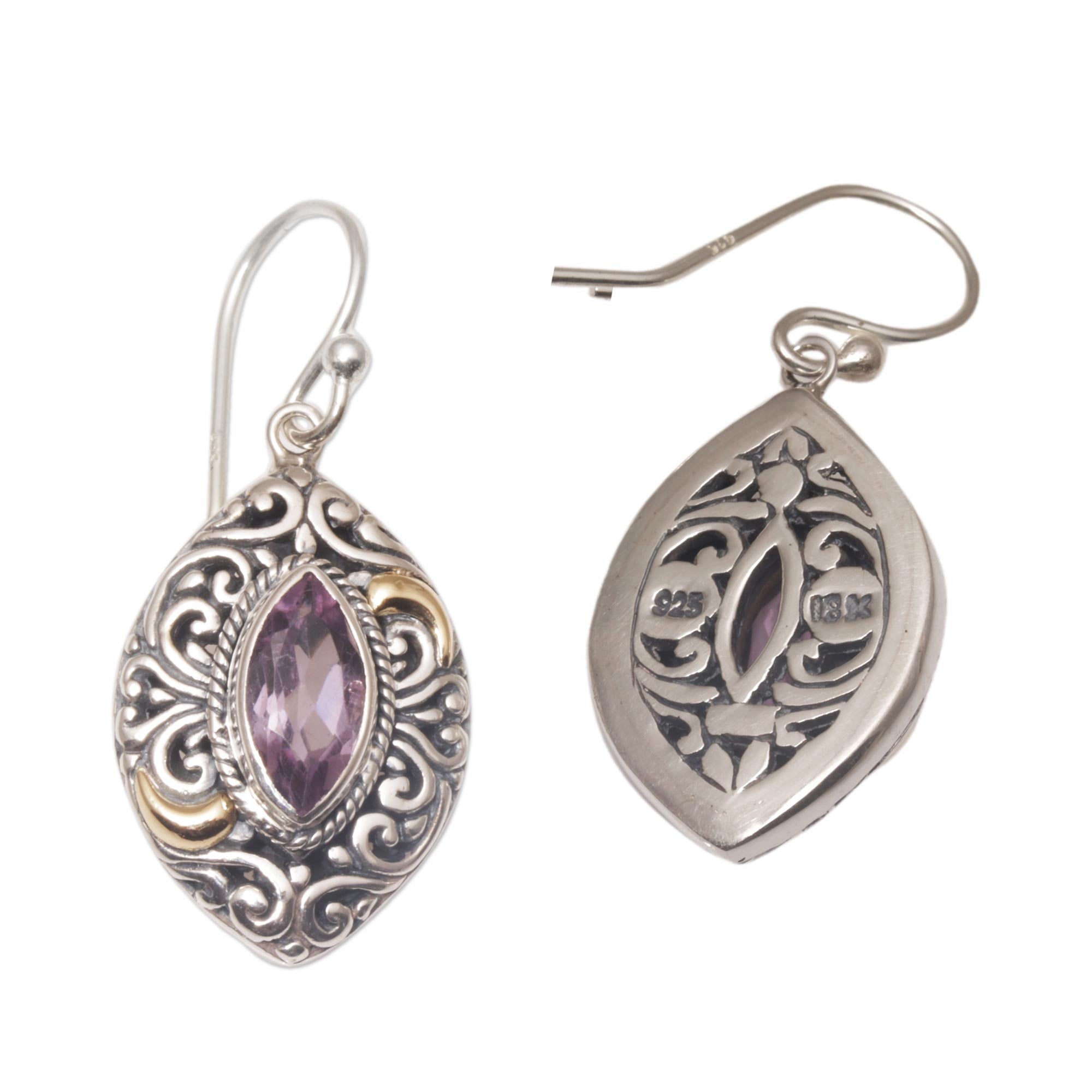 Premium Bali Amethyst Dangle Earrings with 18K Gold Accents