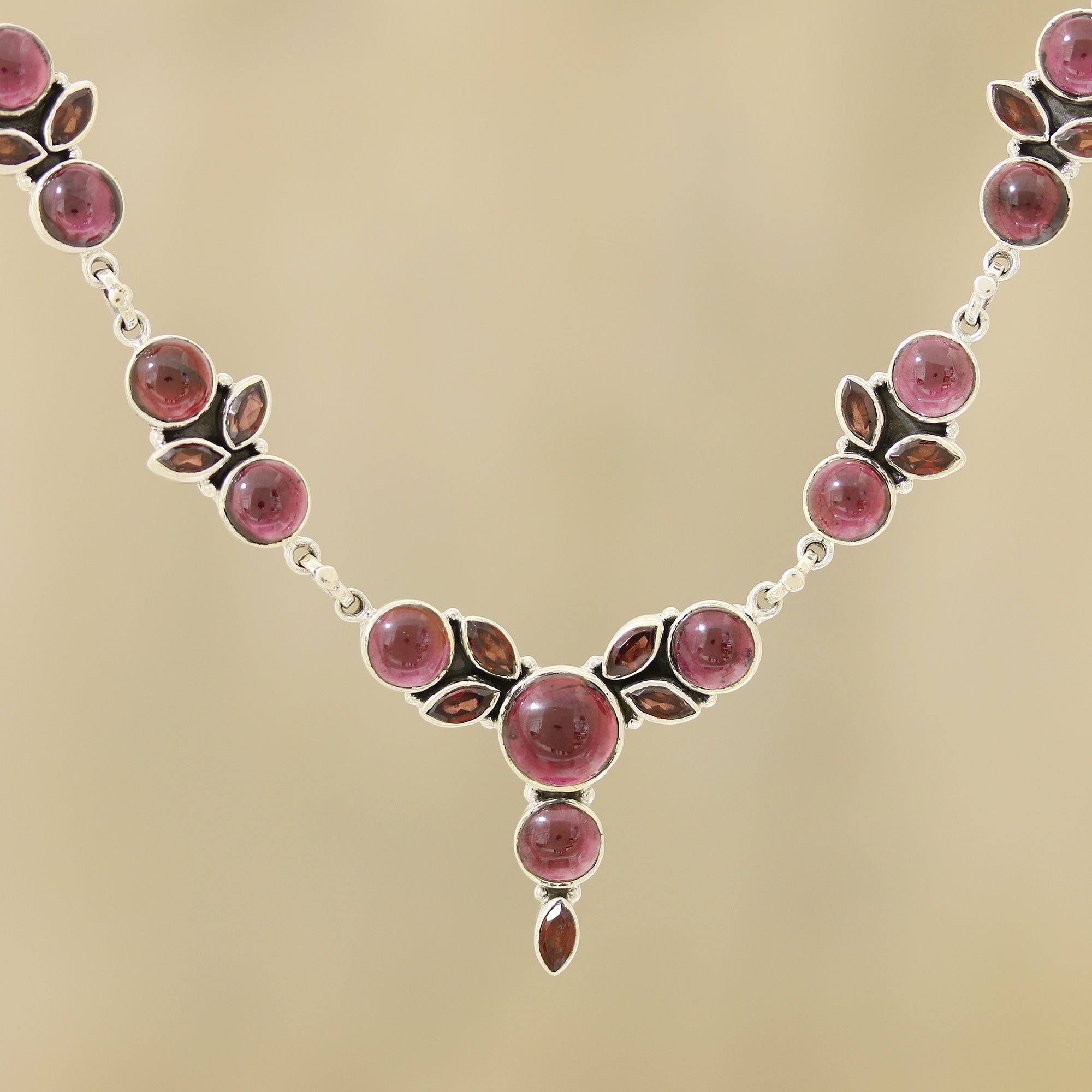 Premium Garnet Link Pendant Necklace - Handcrafted Sterling Silver Jewelry from India