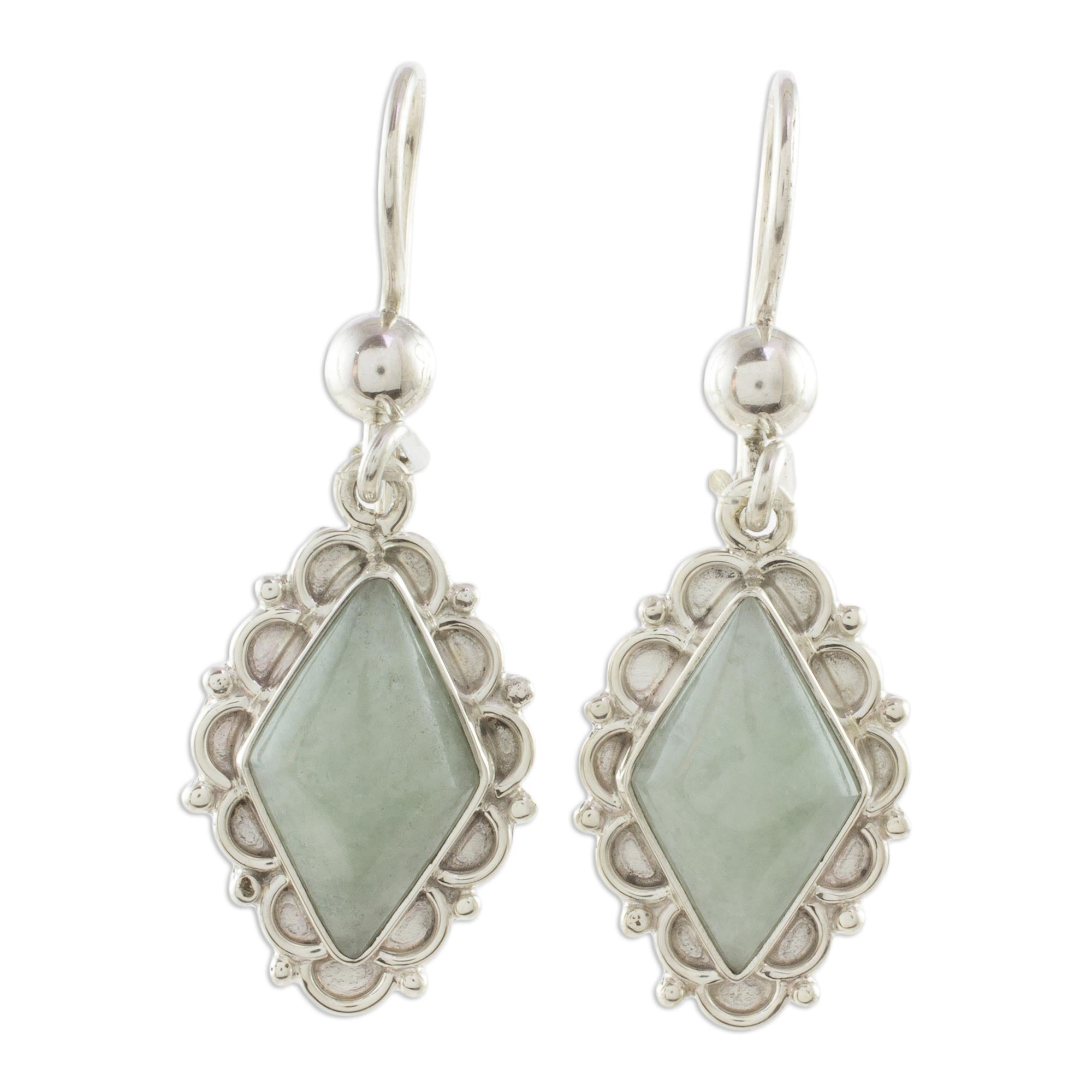 Premium Apple Green Jade Diamond Earrings – Handcrafted Sterling Silver Jewelry from Guatemala