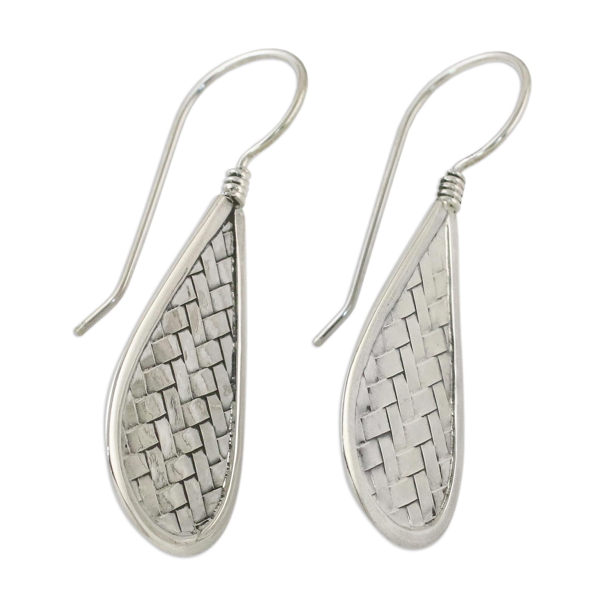 Premium Raindrop Weave Sterling Silver Dangle Earrings – Handcrafted in Thailand