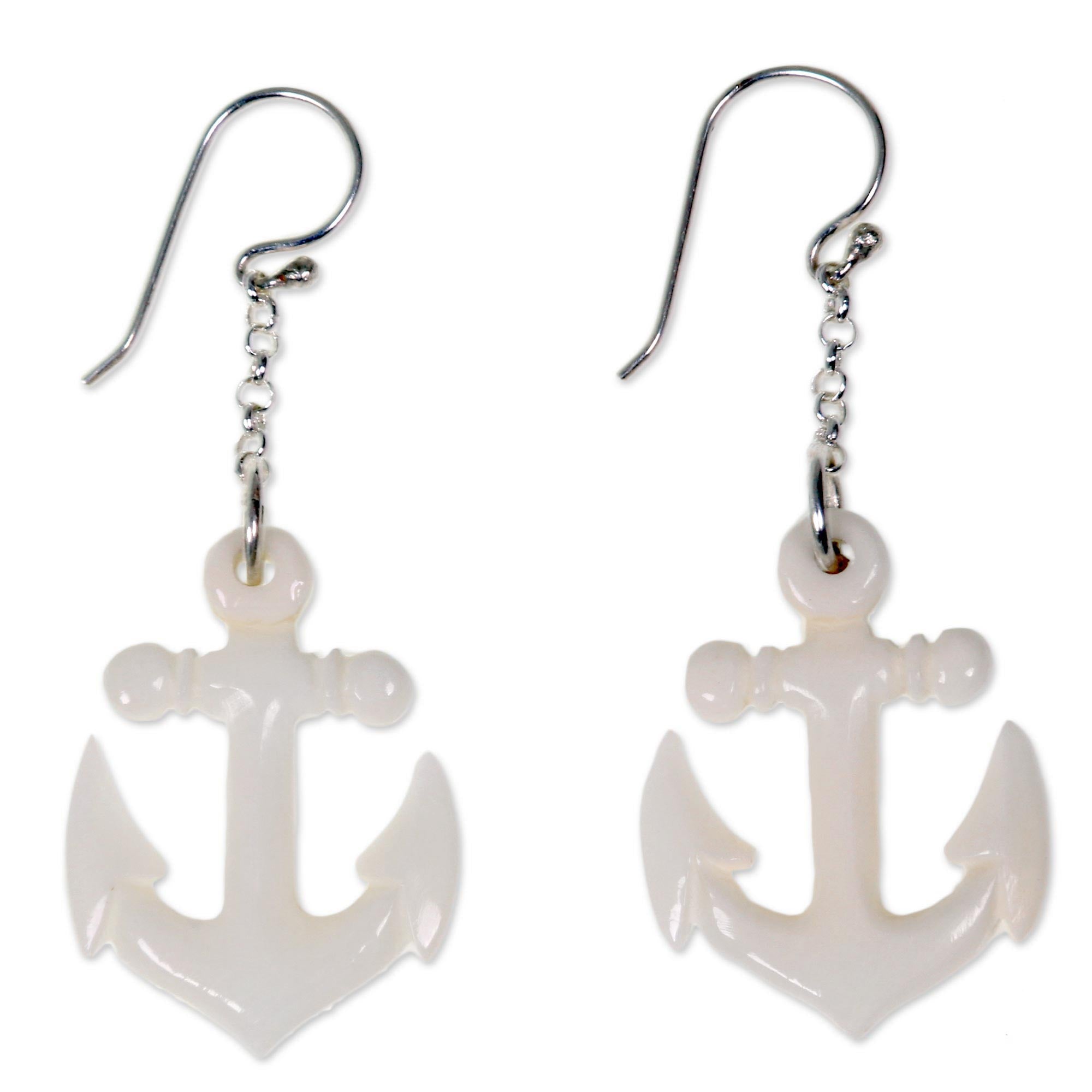 Premium Hand-Carved Bone Anchor Earrings - Bali Artisan Jewelry Collection