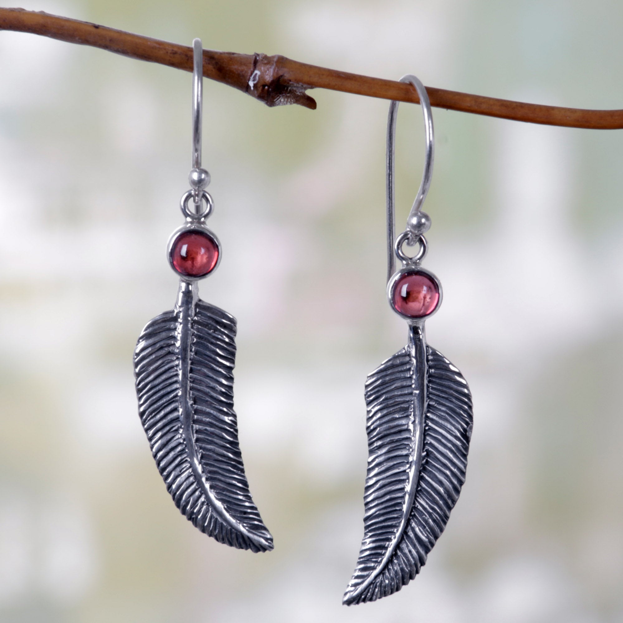 Premium Light as a Feather Garnet & Silver Earrings