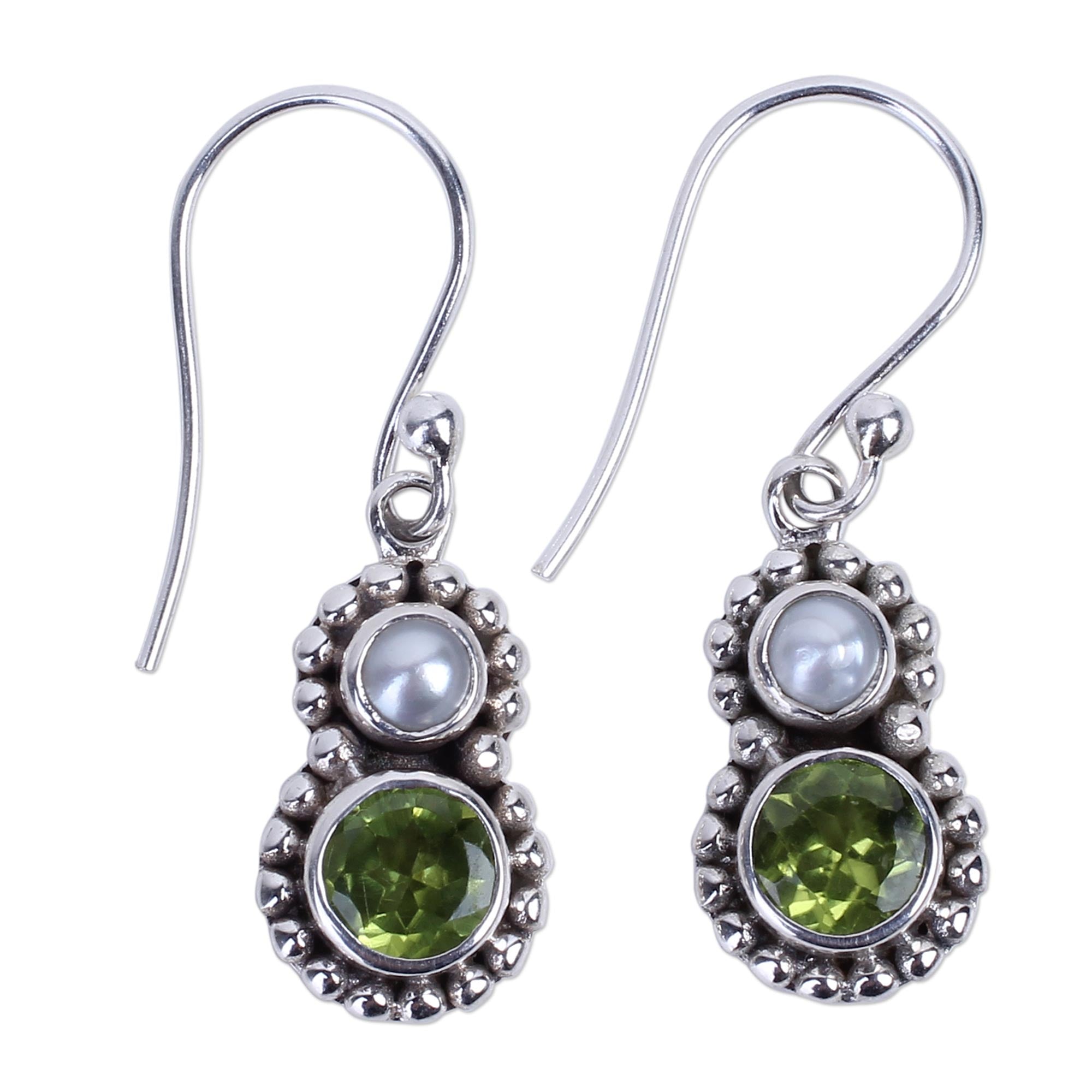 Premium Kolkata Sparkle Peridot & Pearl Silver Dangle Earrings