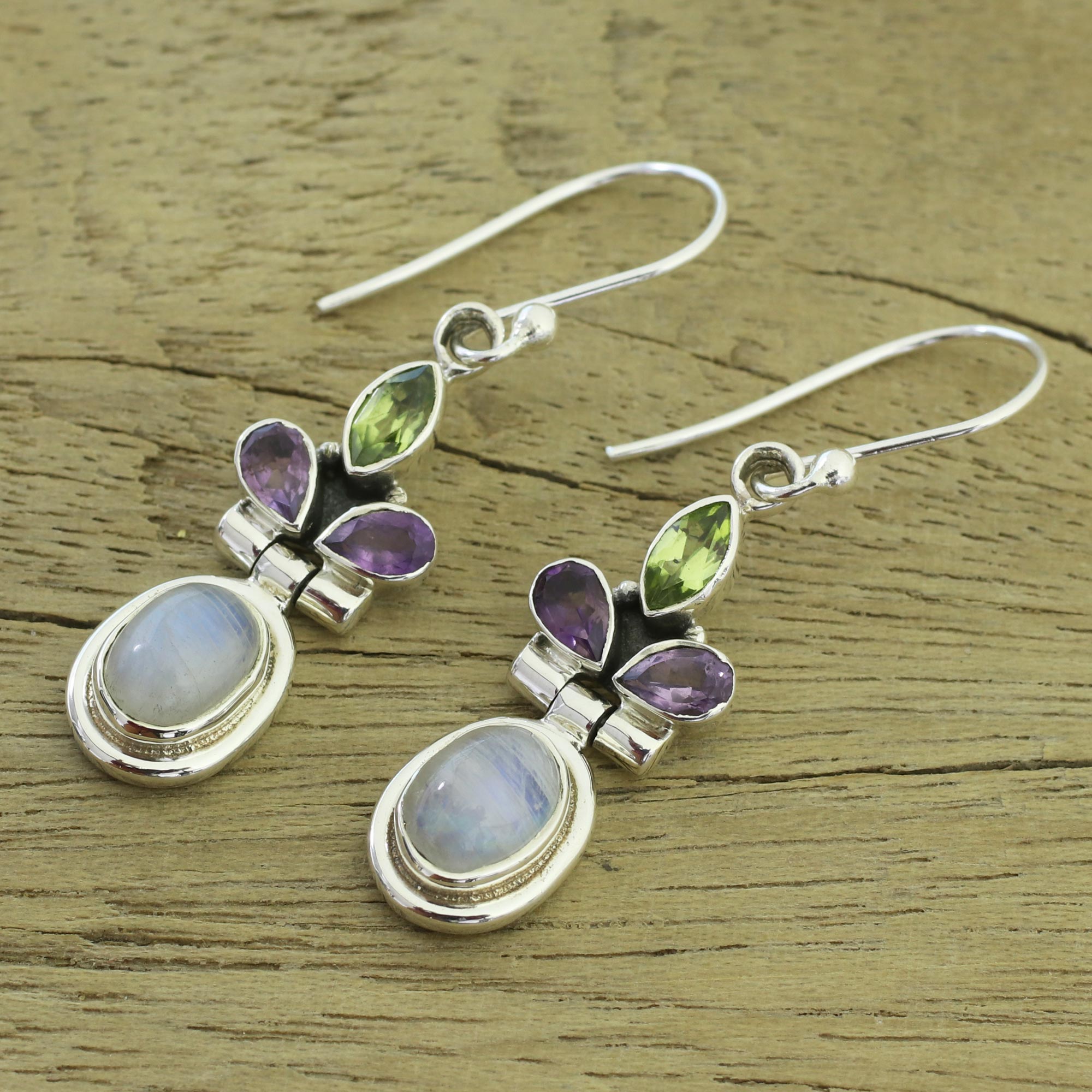 Ultimate Elegance Multi-Gem Sterling Silver Dangle Earrings