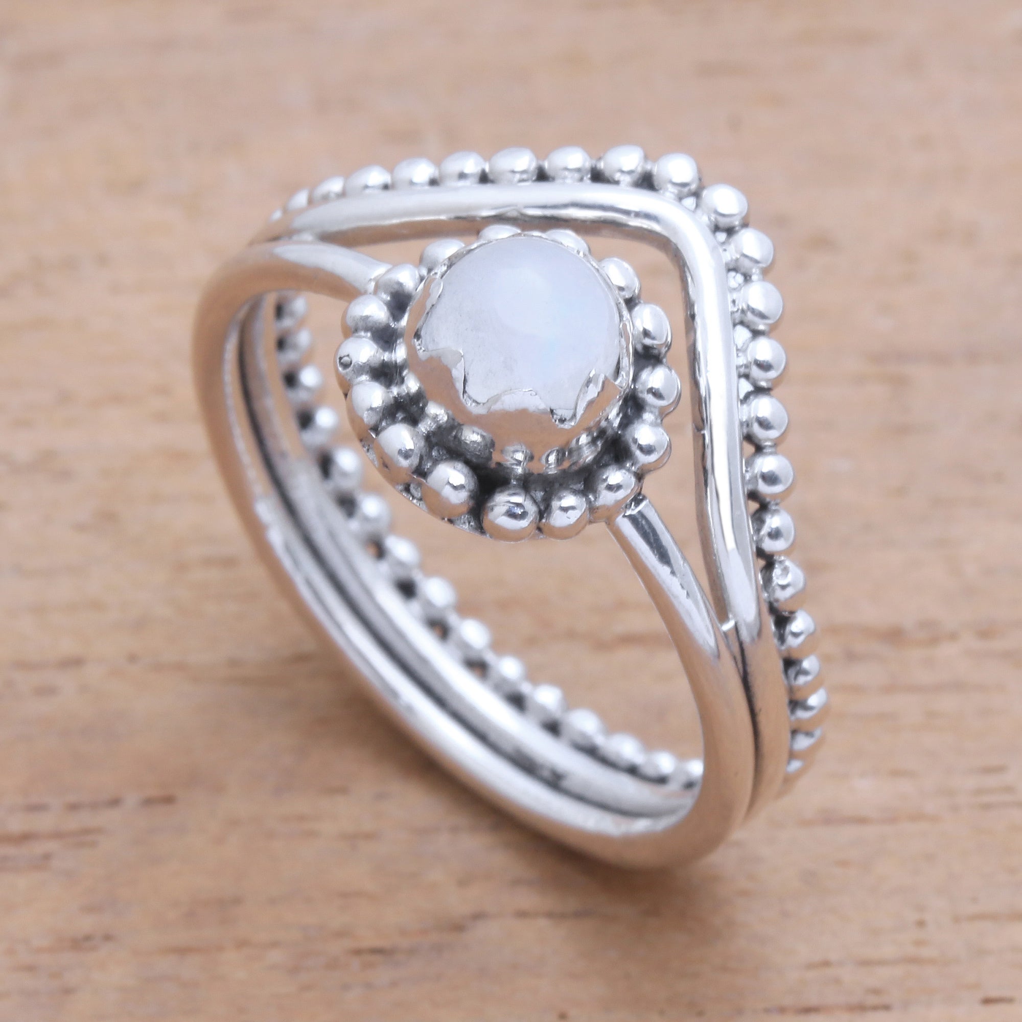 Premium Enshrined Rainbow Moonstone Cocktail Ring