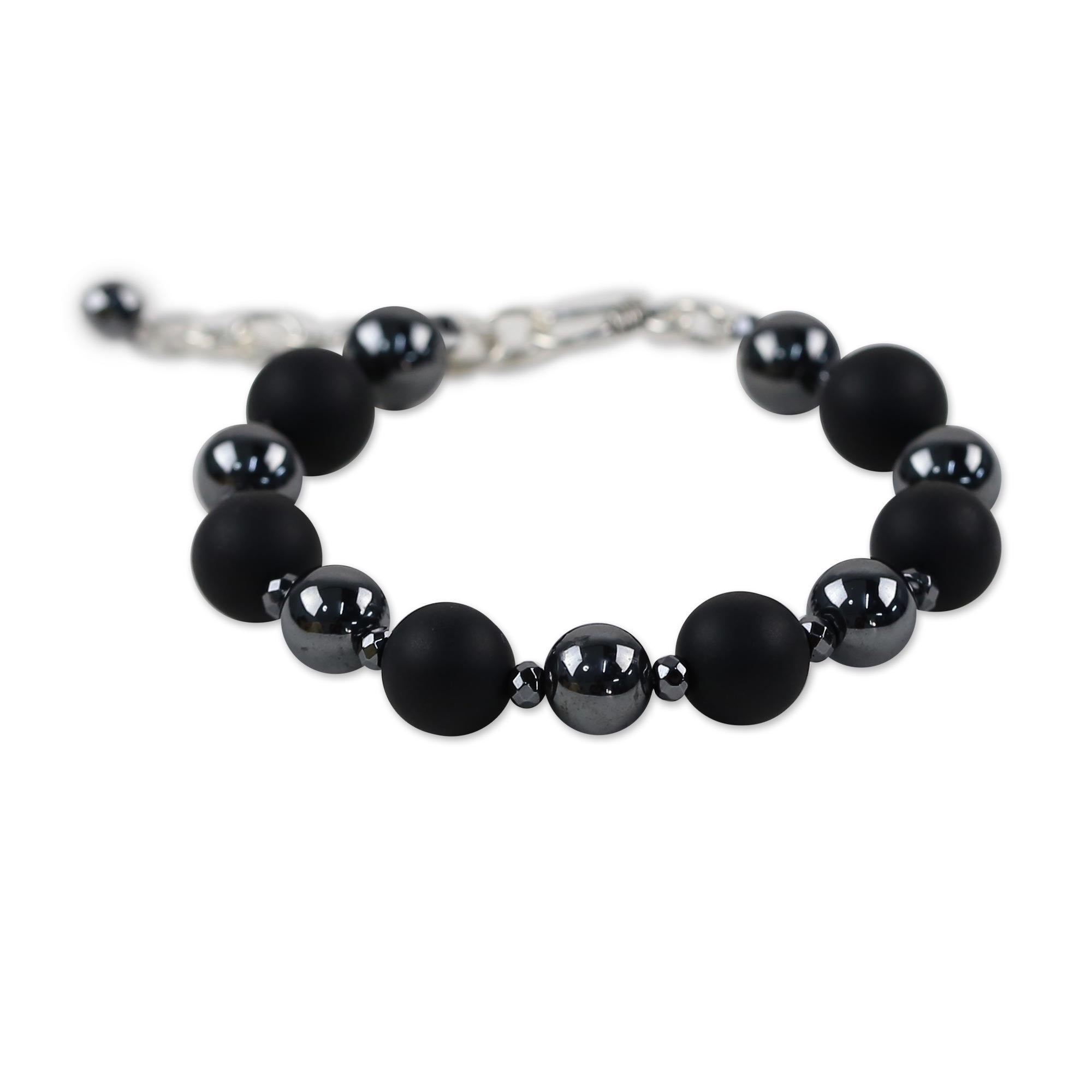 Premium Dark Cosmos Onyx & Hematite Bracelet – Handcrafted by Thai Artisans