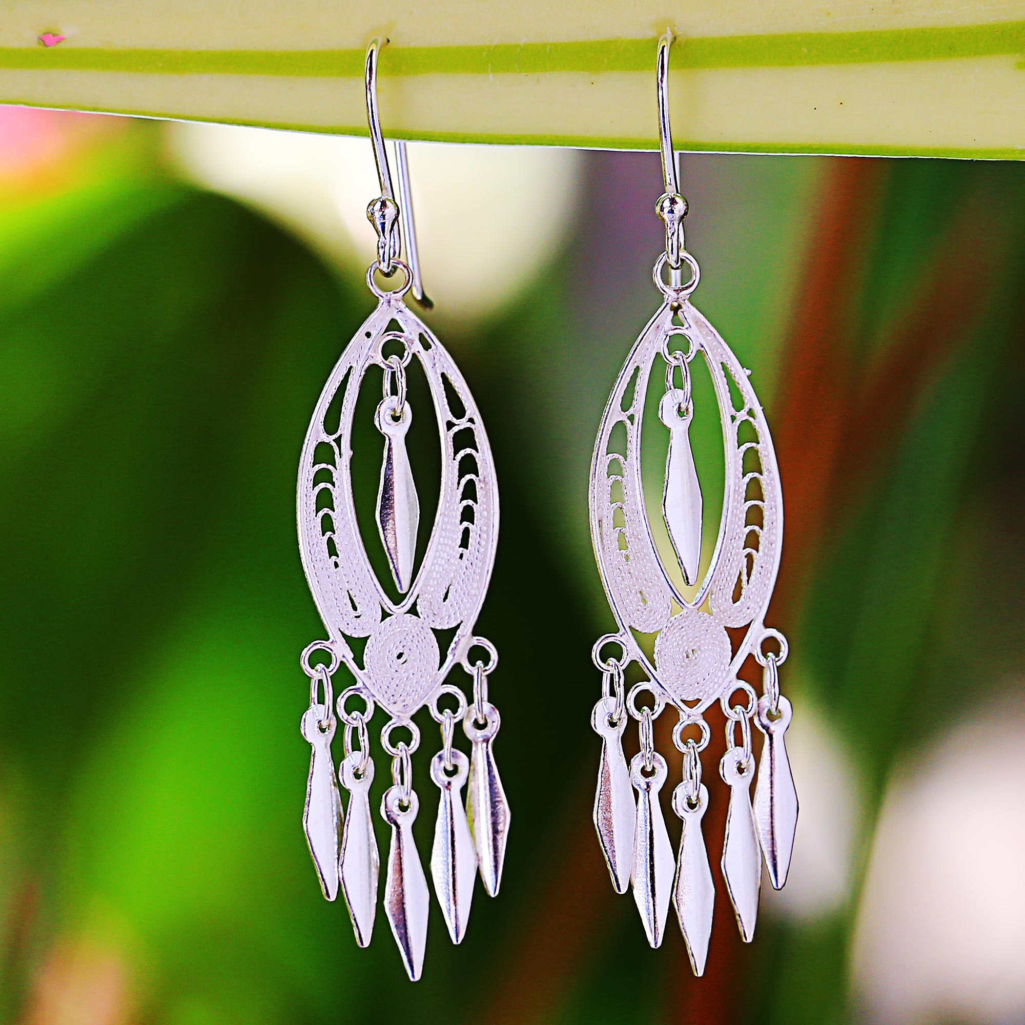 Premium Shining Spears Silver Chandelier Earrings - Handcrafted Elegance