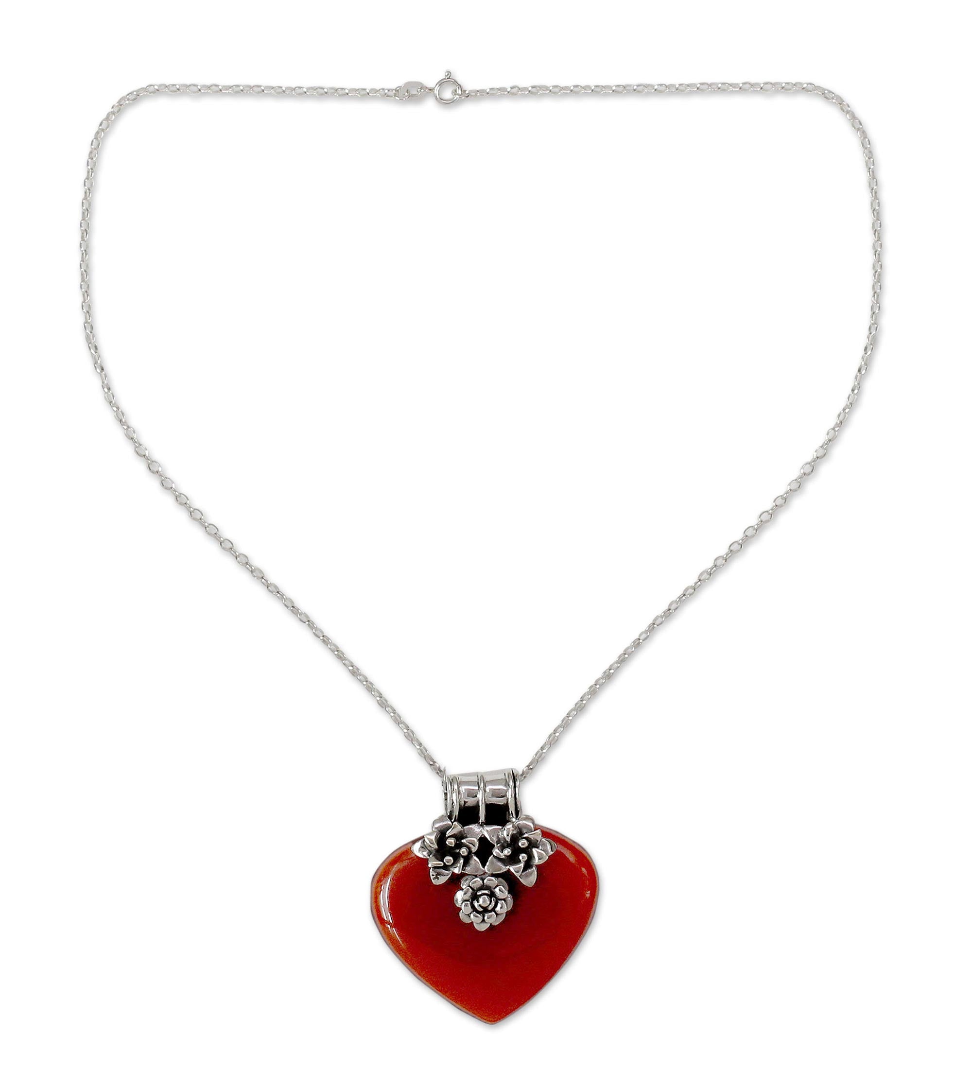 Premium Love Declared Heart Shaped Sterling Silver & Carnelian Necklace