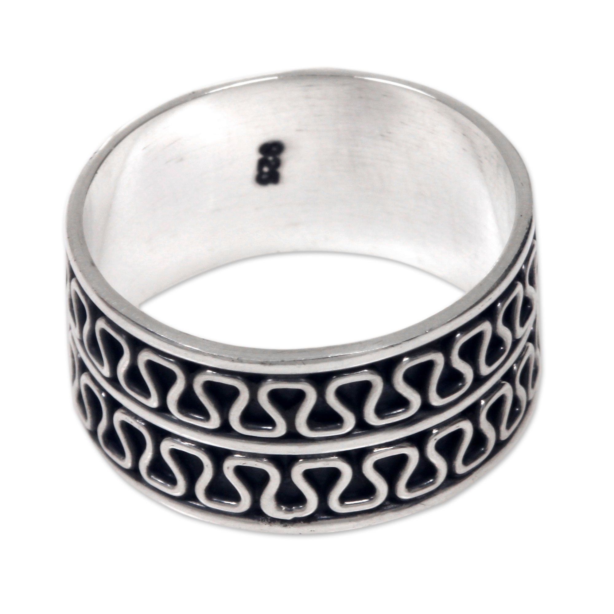 Premium Ripple Tides Men's Sterling Silver Band Ring - Artisan Crafted, Double Band Illusion