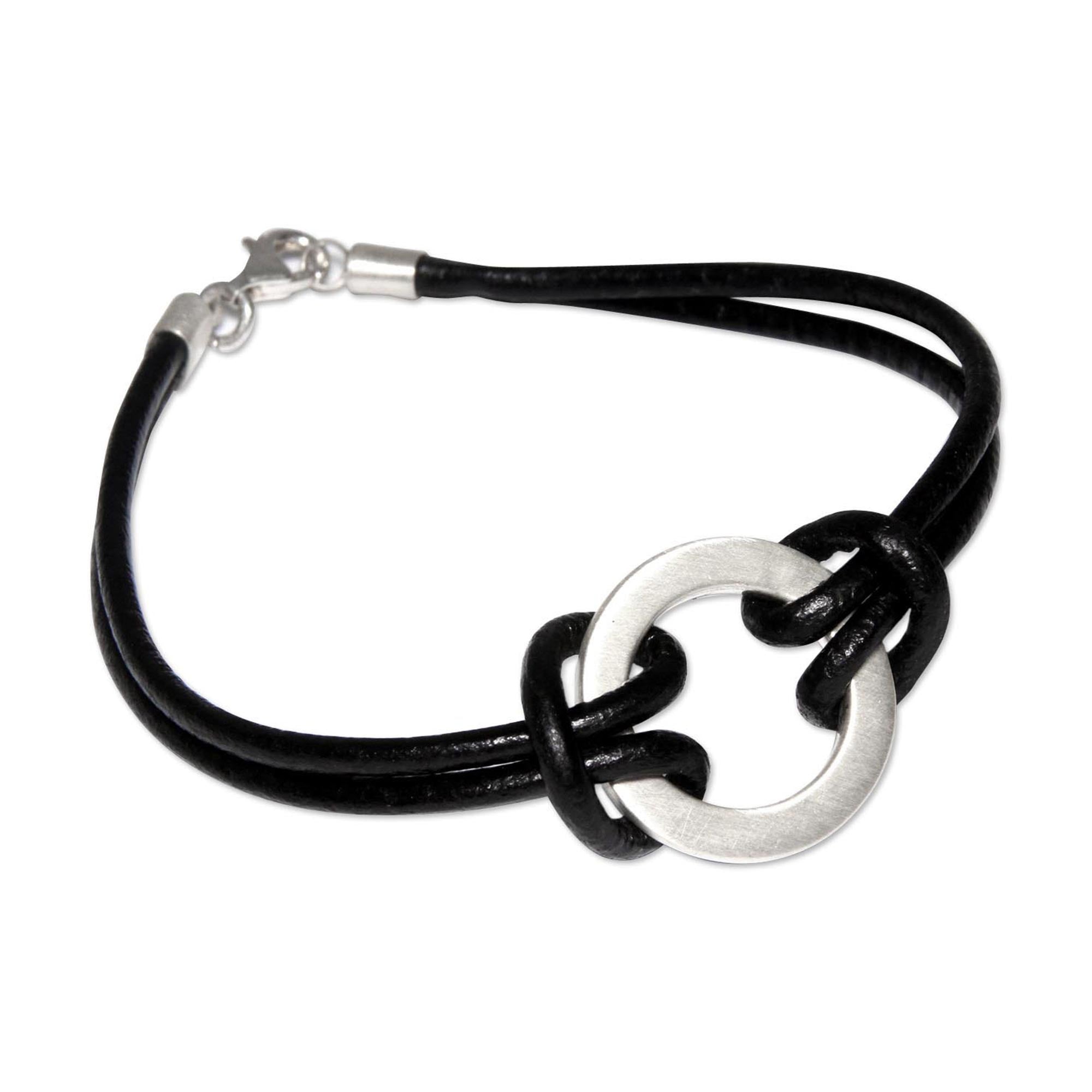 Premium Harvest Moon Sterling Silver Leather Bracelet for Men