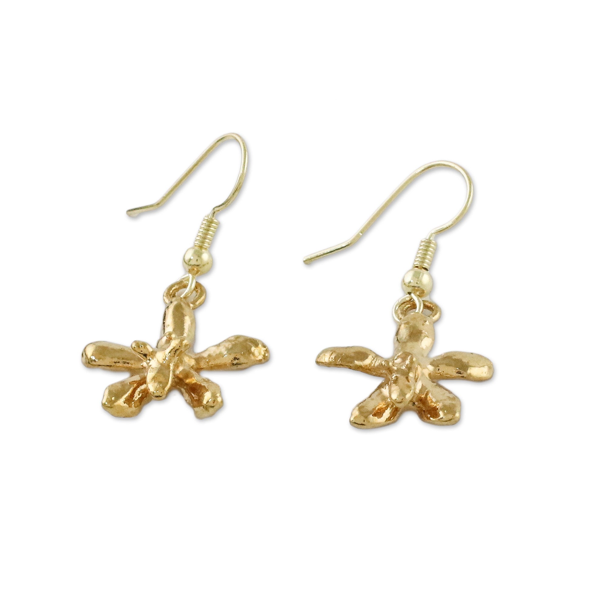 Premium Starry Orchid Gold Plated Dangle Earrings - Handcrafted in Thailand