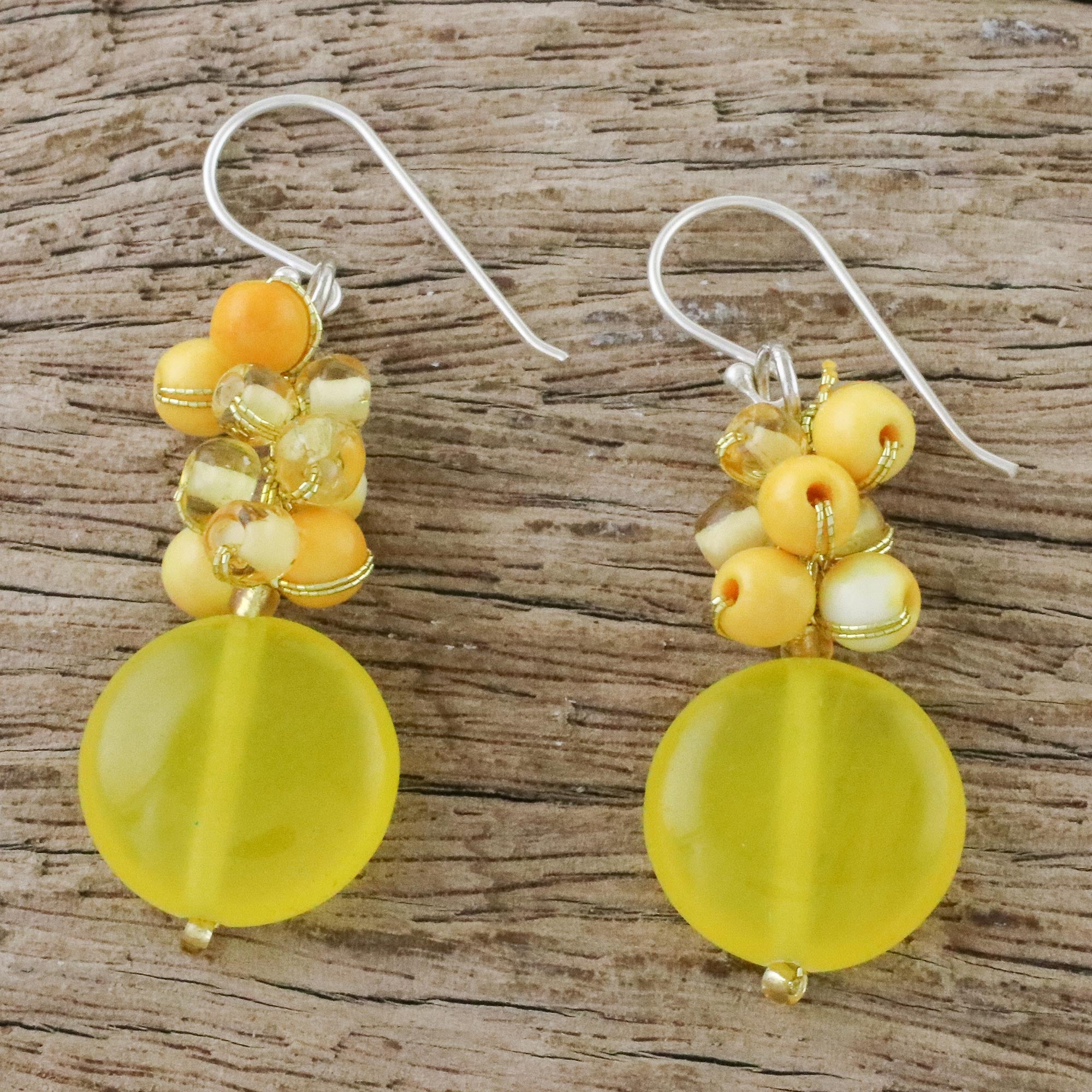 Premium Yellow Quartz & Glass Bead Dangle Earrings - Handcrafted in Thailand