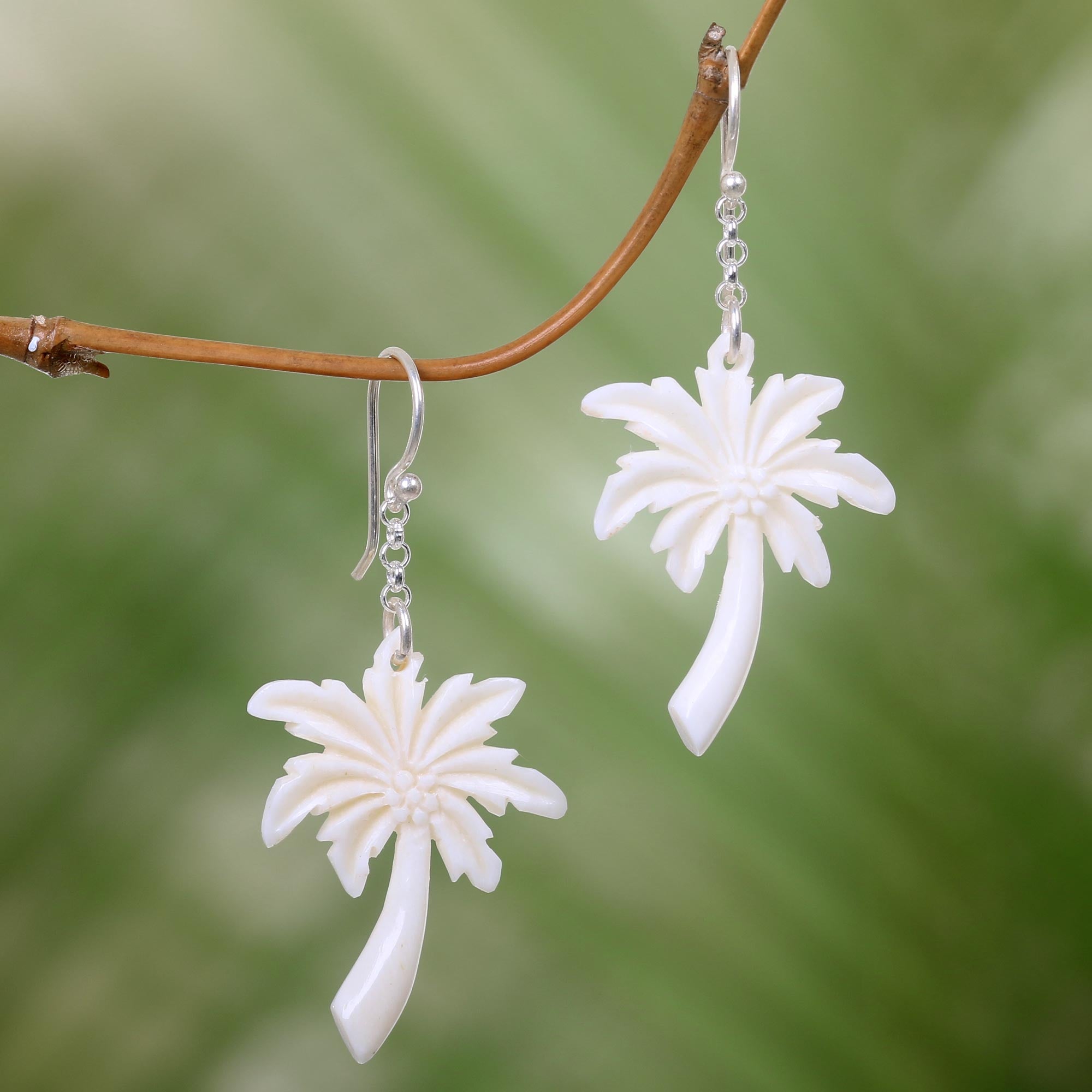 Premium Handcrafted Bali Palm Tree Earrings - 925 Sterling Silver Hooks