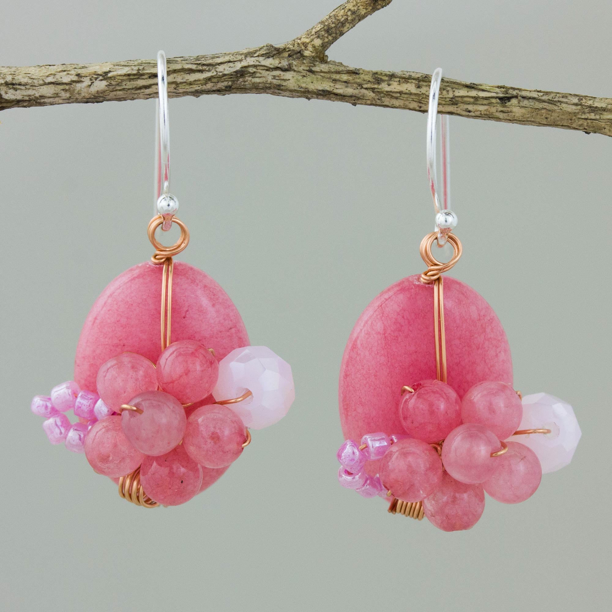 Premium Pink Quartz Beaded Garden Earrings - Handcrafted Elegance