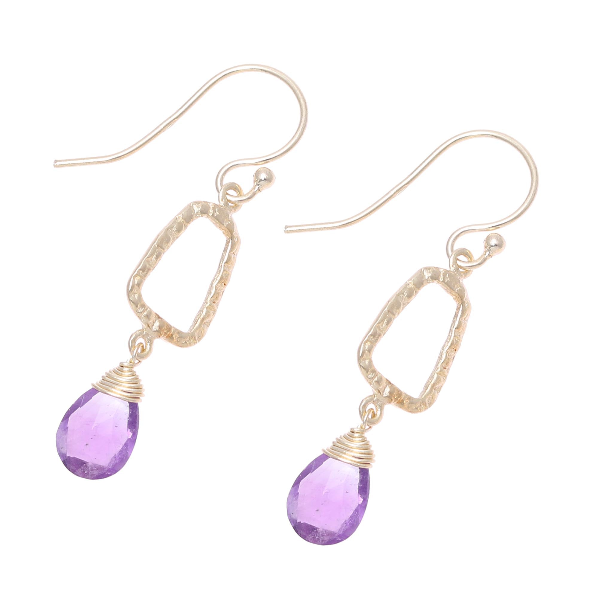 Premium 18k Gold Plated Amethyst Dangle Earrings - Handcrafted in India