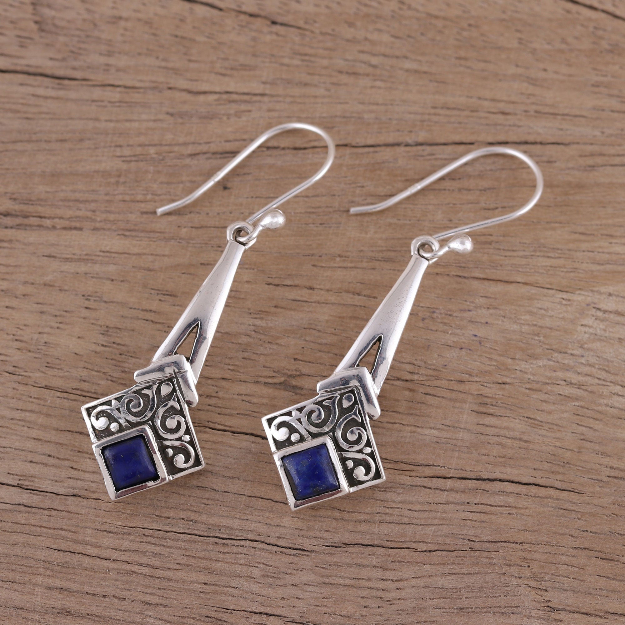 Premium Lapis Lazuli Sterling Silver Dangle Earrings - Handcrafted in India