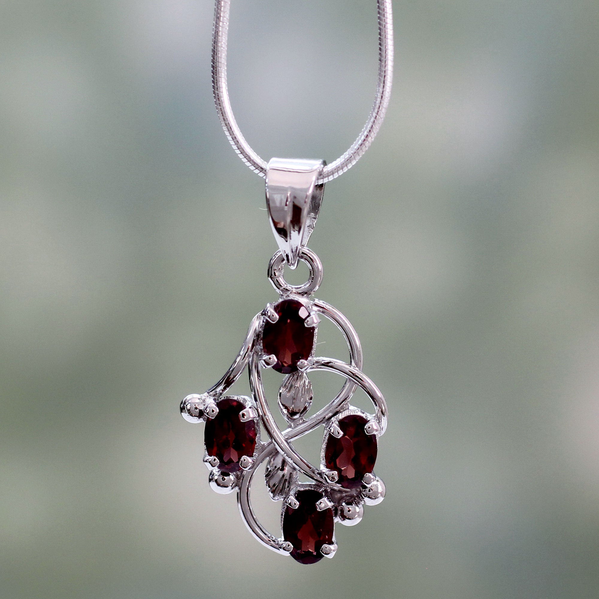 Premium Sterling Silver Garnet Necklace - Handcrafted in India