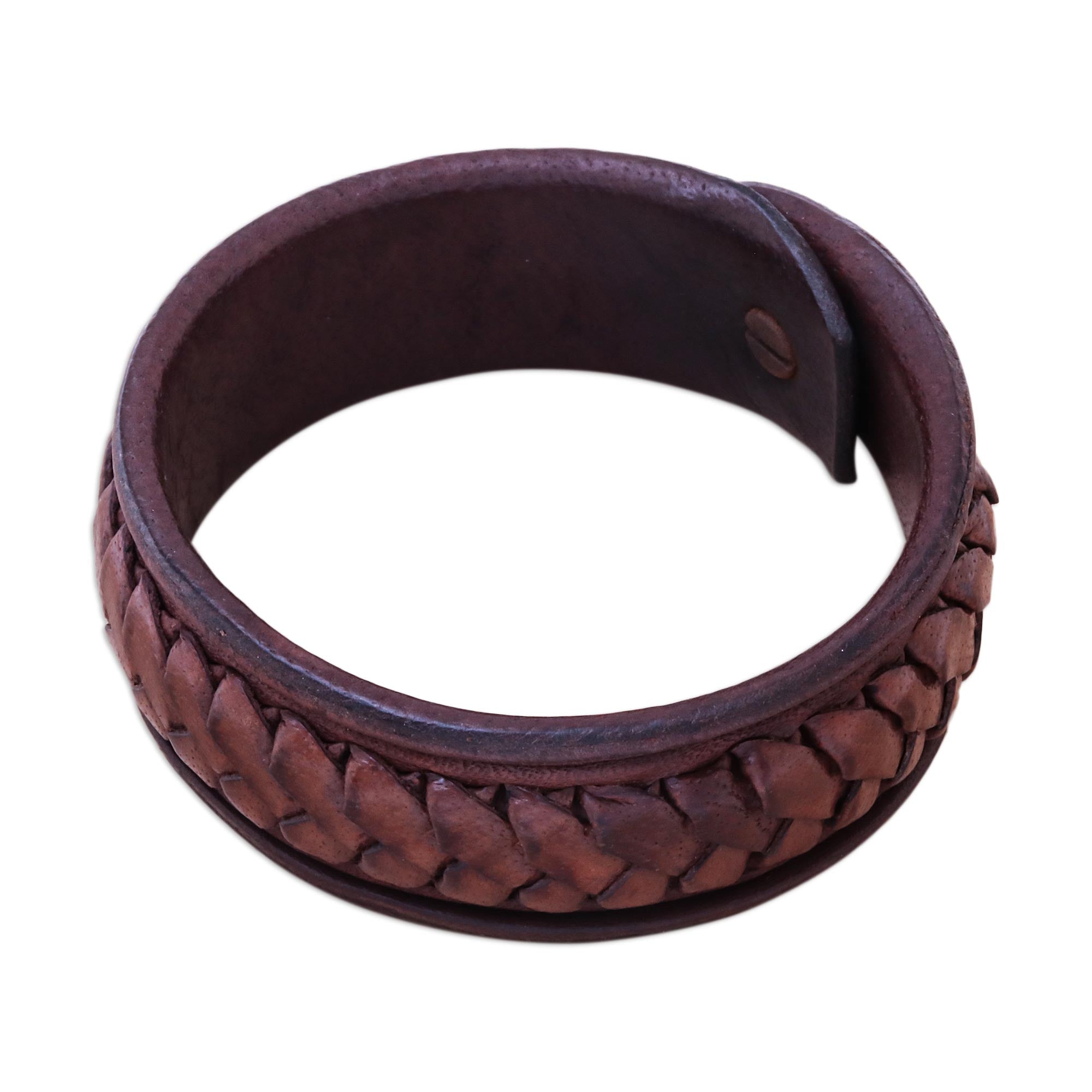 Premium Artisan Brass & Leather Wristband Bracelet - Handmade in Thailand