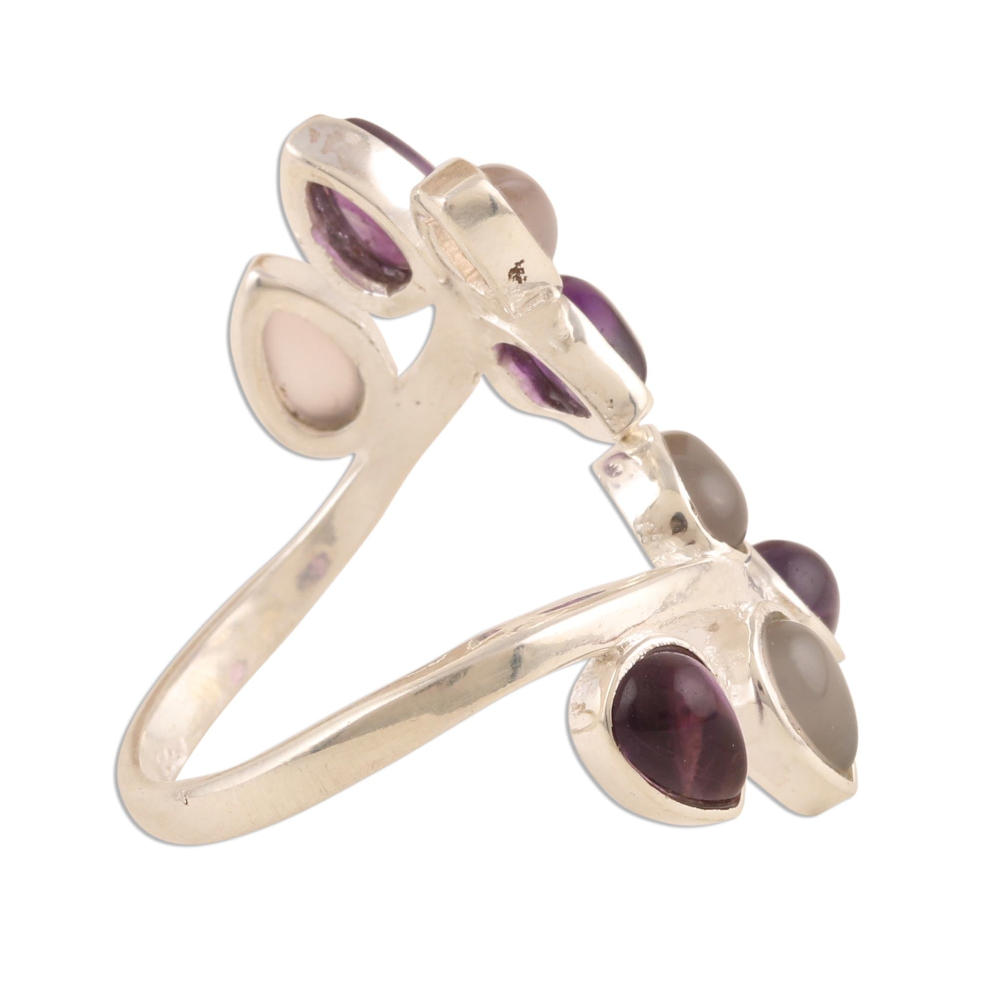 Premium Leafy Glory Gemstone Cocktail Ring - Sterling Silver Elegance