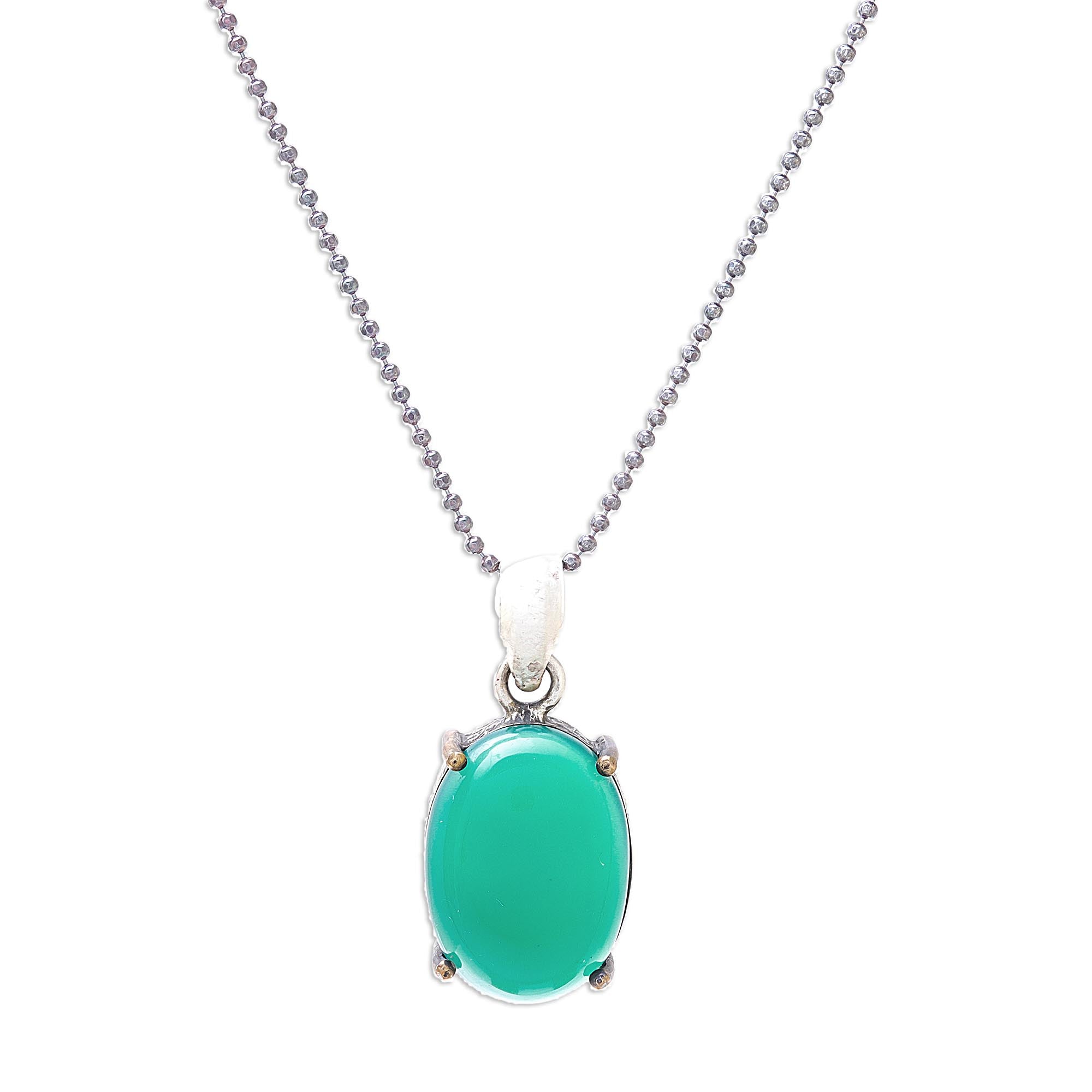 Premium Shamrock Green Onyx & Sterling Silver Pendant Necklace - Handcrafted Elegance