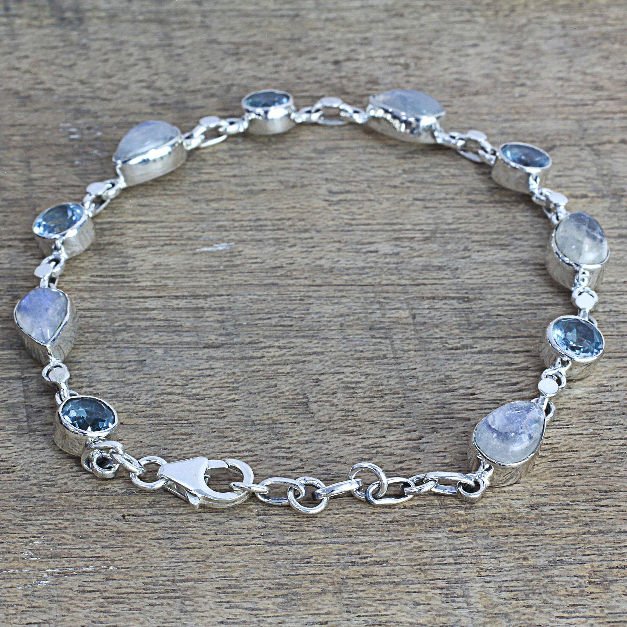 Premium Misty Sky Moonstone & Topaz Bracelet - Handcrafted Elegance