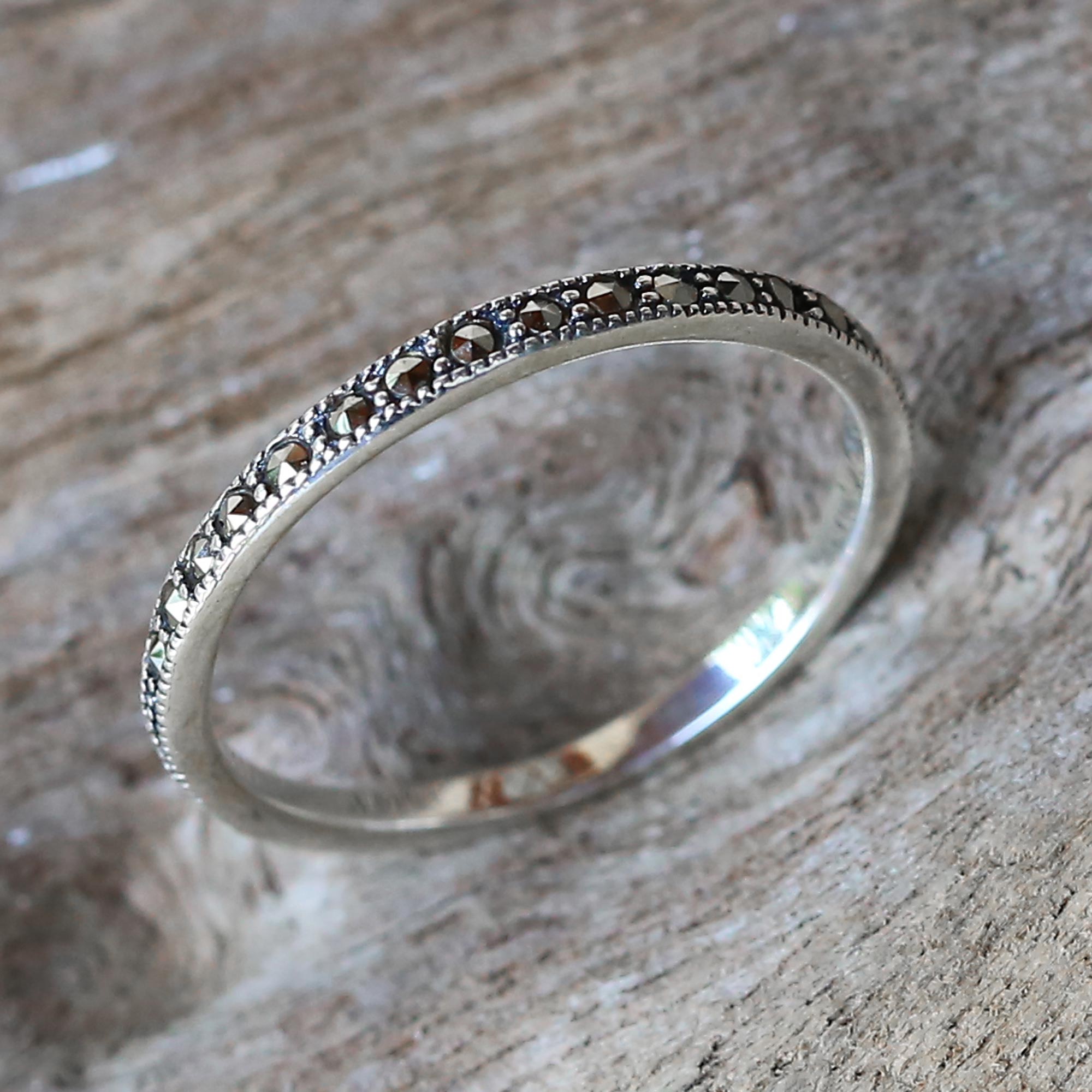 Premium Glistening Road Marcasite & Silver Delicate Band Ring