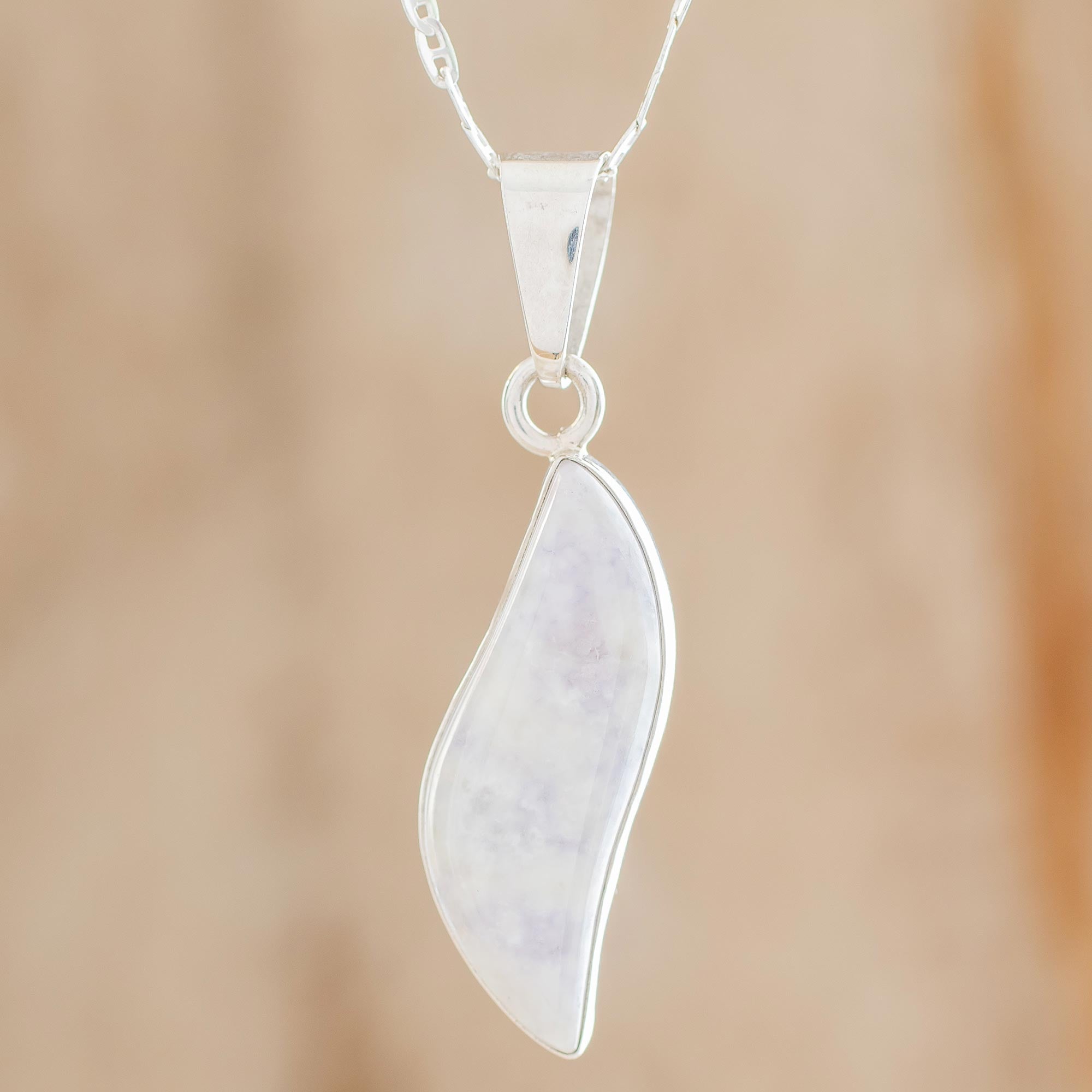 Premium Guatemalan Sterling Silver Lilac Jade Leaf Pendant Necklace