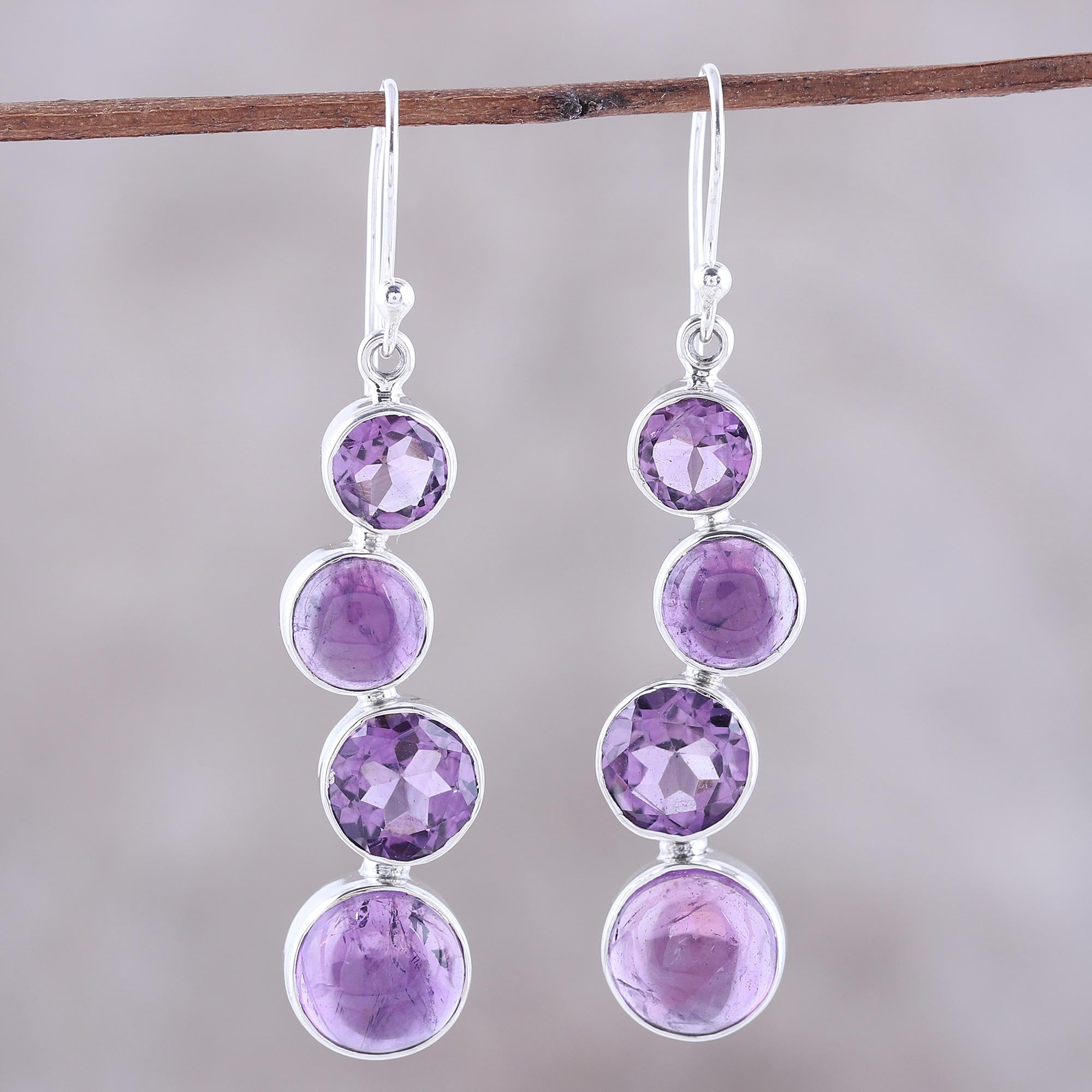 Premium Purple Raindrops Faceted Amethyst Dangle Earrings