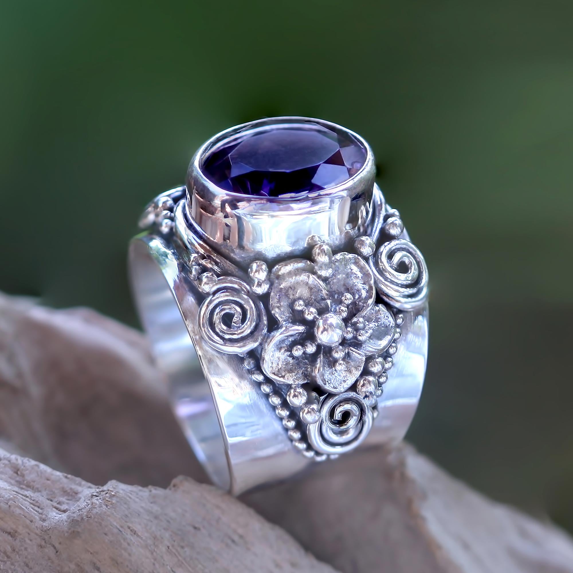 Premium Lilac Frangipani Amethyst Sterling Silver Ring - Ultimate Elegance