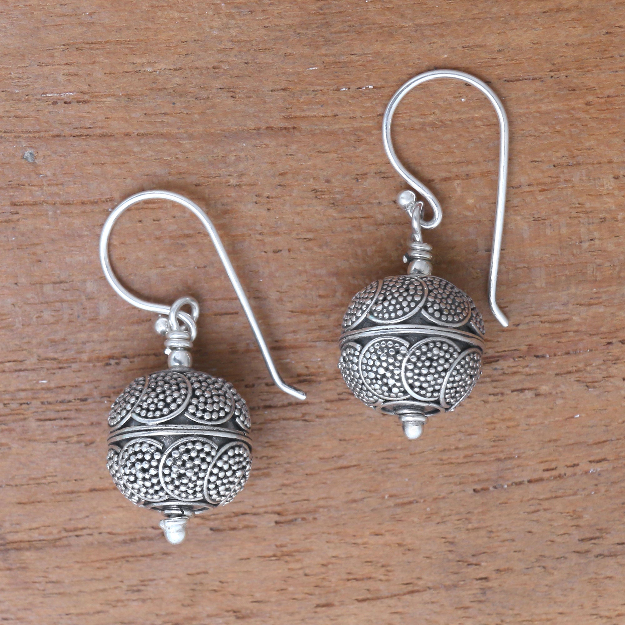 Premium Sterling Silver Bali Dangle Earrings - Sky Lantern Dot Motif