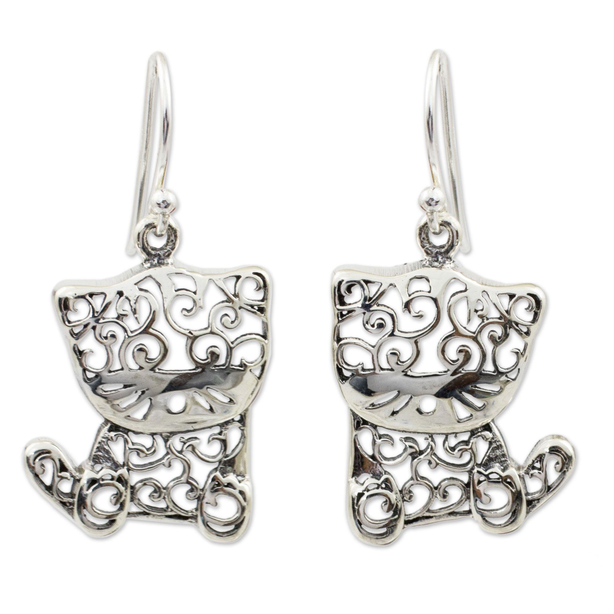 Premium Sterling Silver Filigree Kitten Earrings