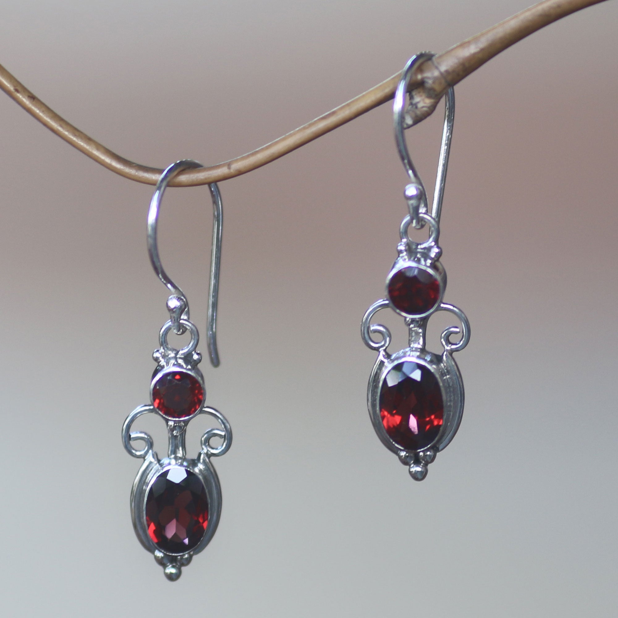 Premium Sterling Silver Garnet Dangle Earrings - Regal Elegance