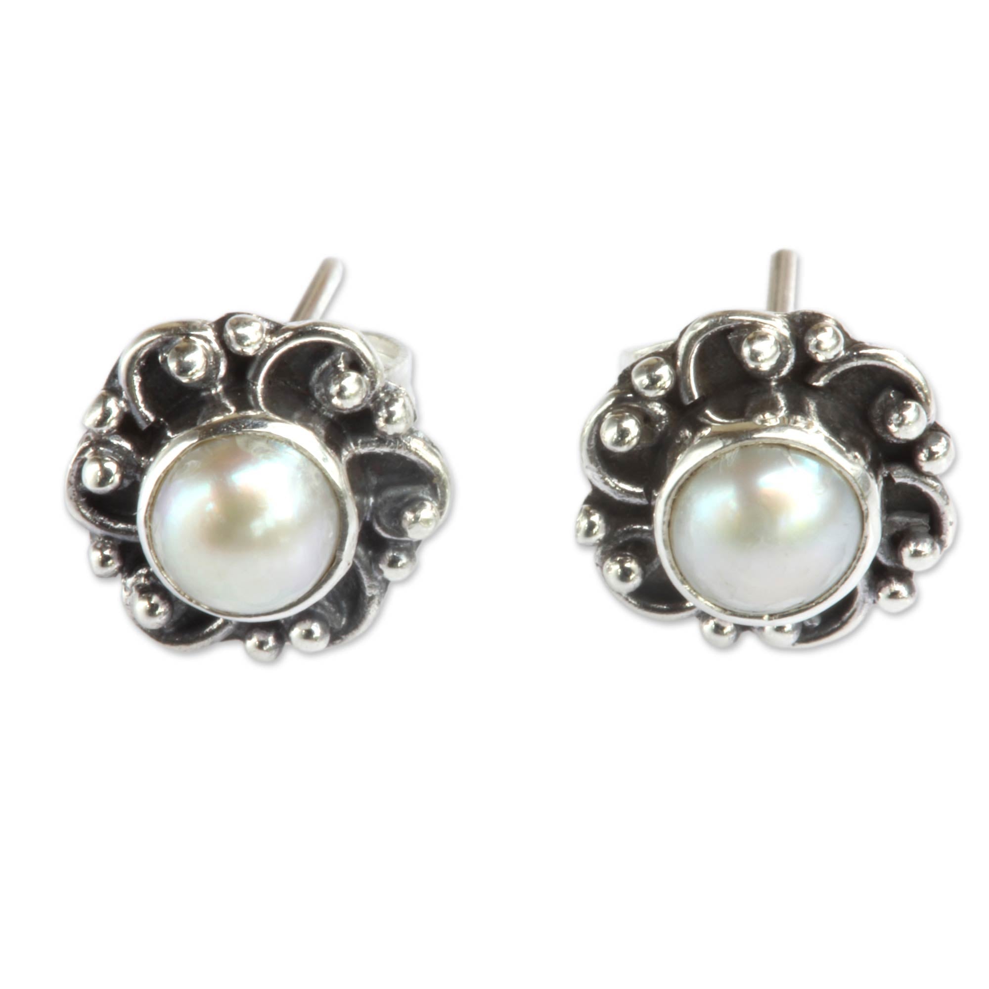 Premium Moonlit Blossoms Pearl Earrings – Handmade Sterling Silver Studs