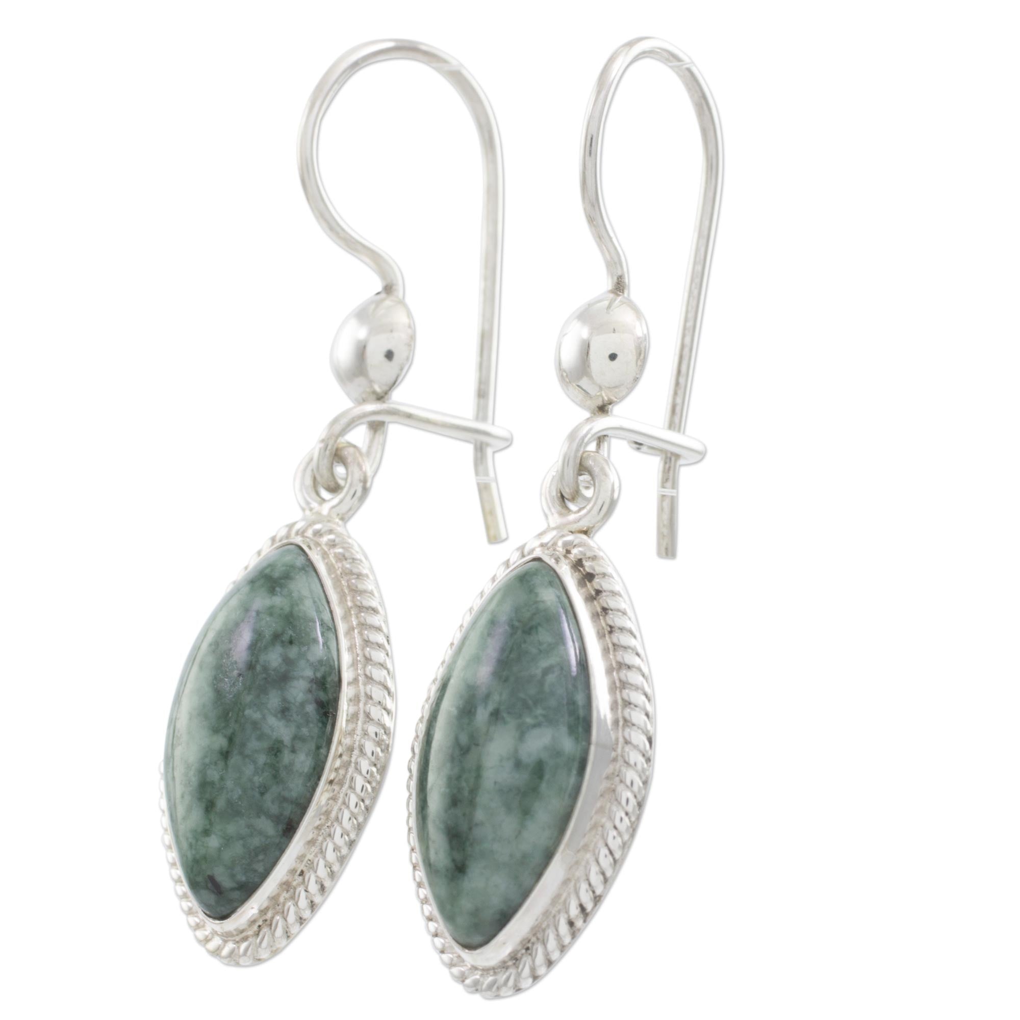 Premium Green Gaze Artisan Silver & Dark Jade Earrings - Handcrafted Elegance