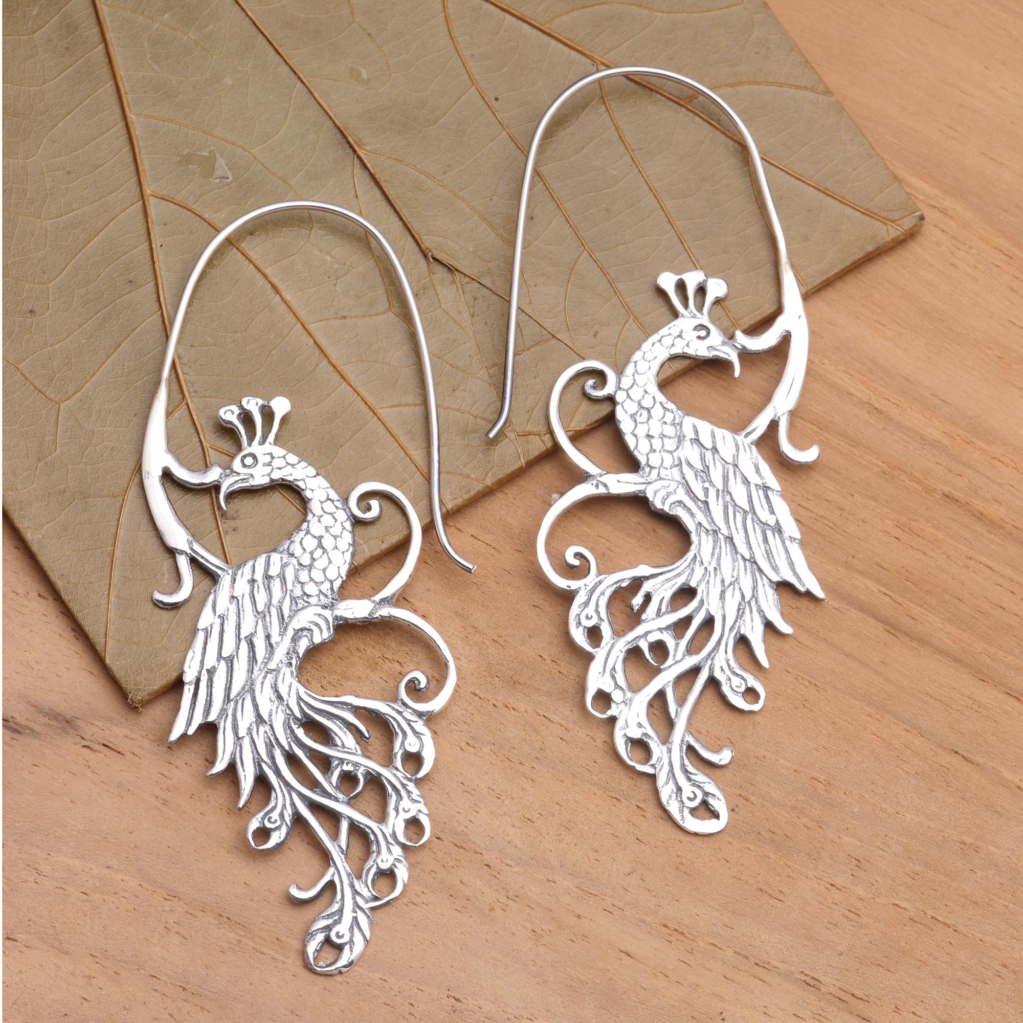 Premium Peacock Sterling Silver Drop Earrings - Elegant Handcrafted Design