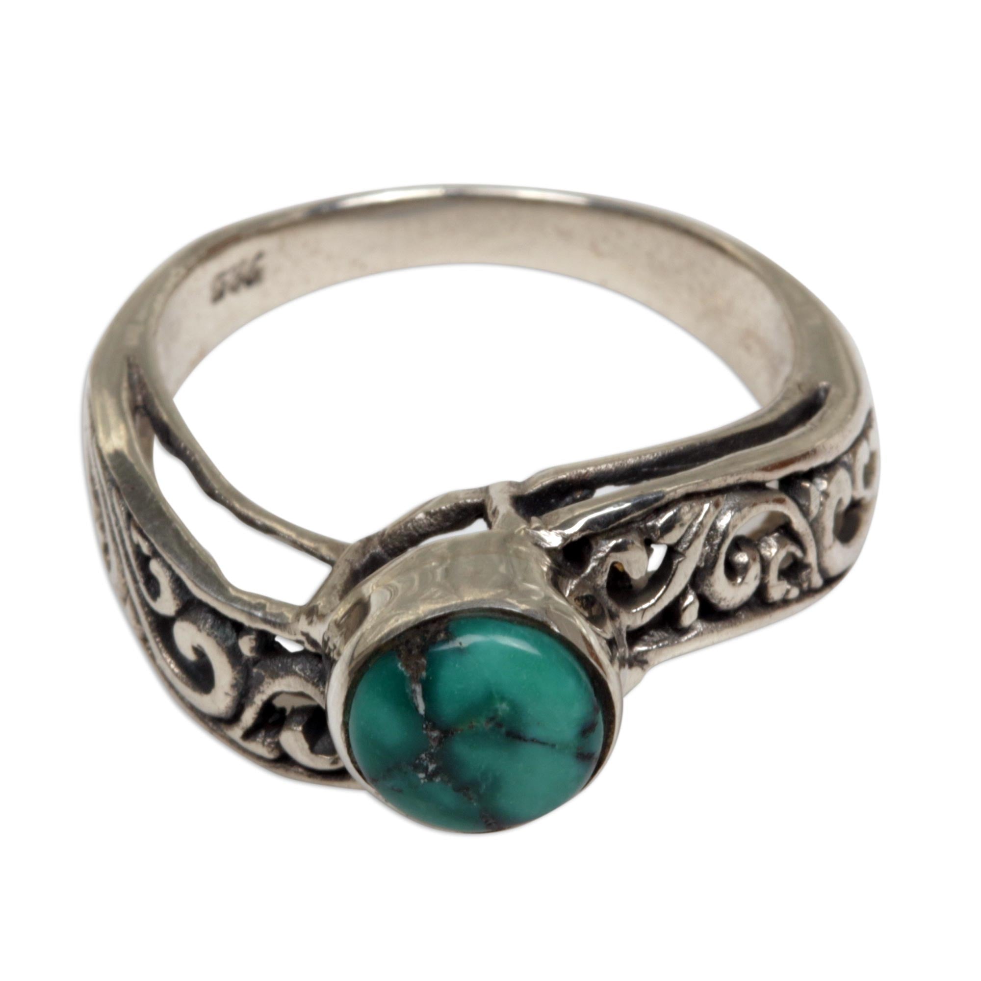 Premium Bali Vines Turquoise Silver Ring - Handcrafted Indonesian Jewelry