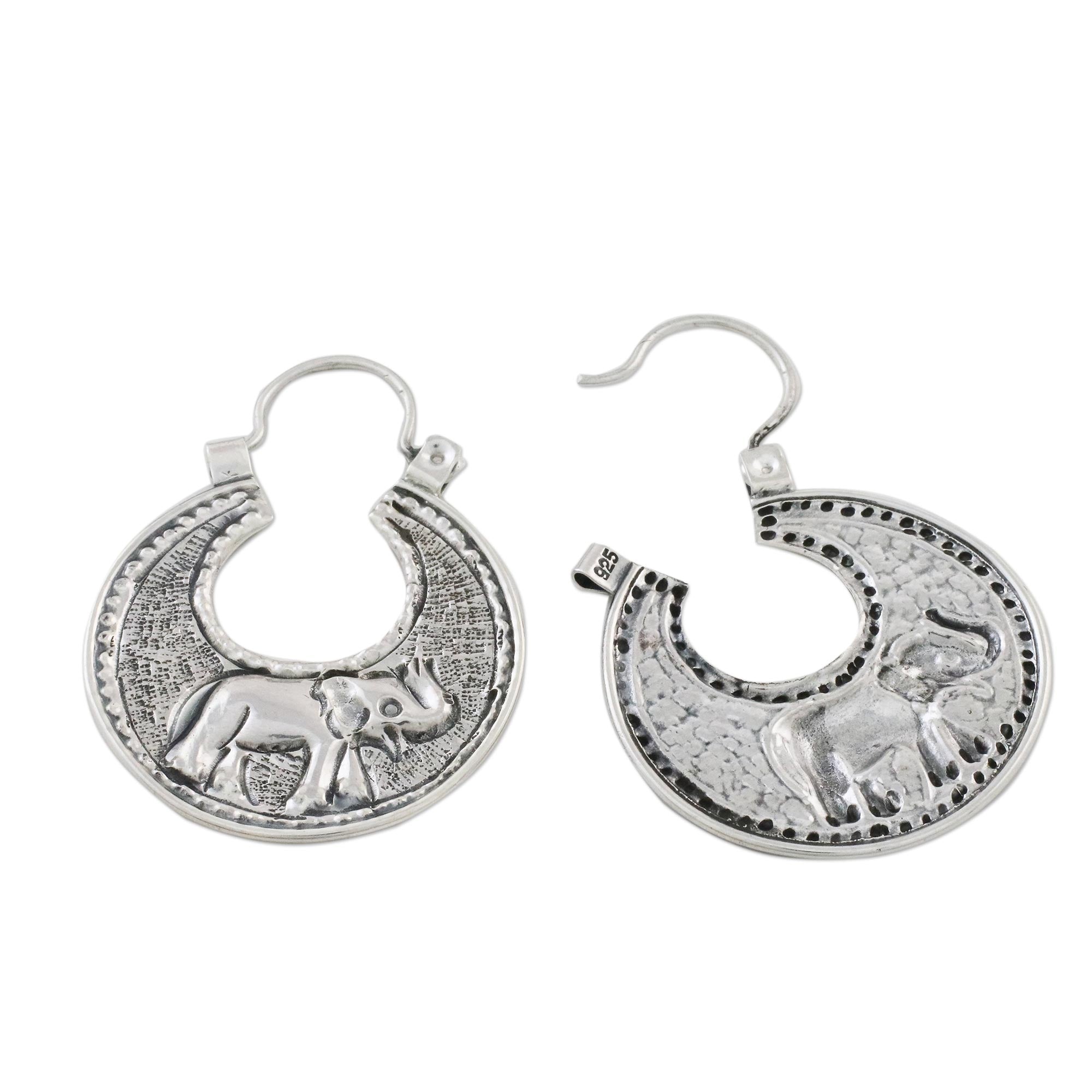 Premium Sterling Silver Elephant Hoop Earrings – Handcrafted in Thailand