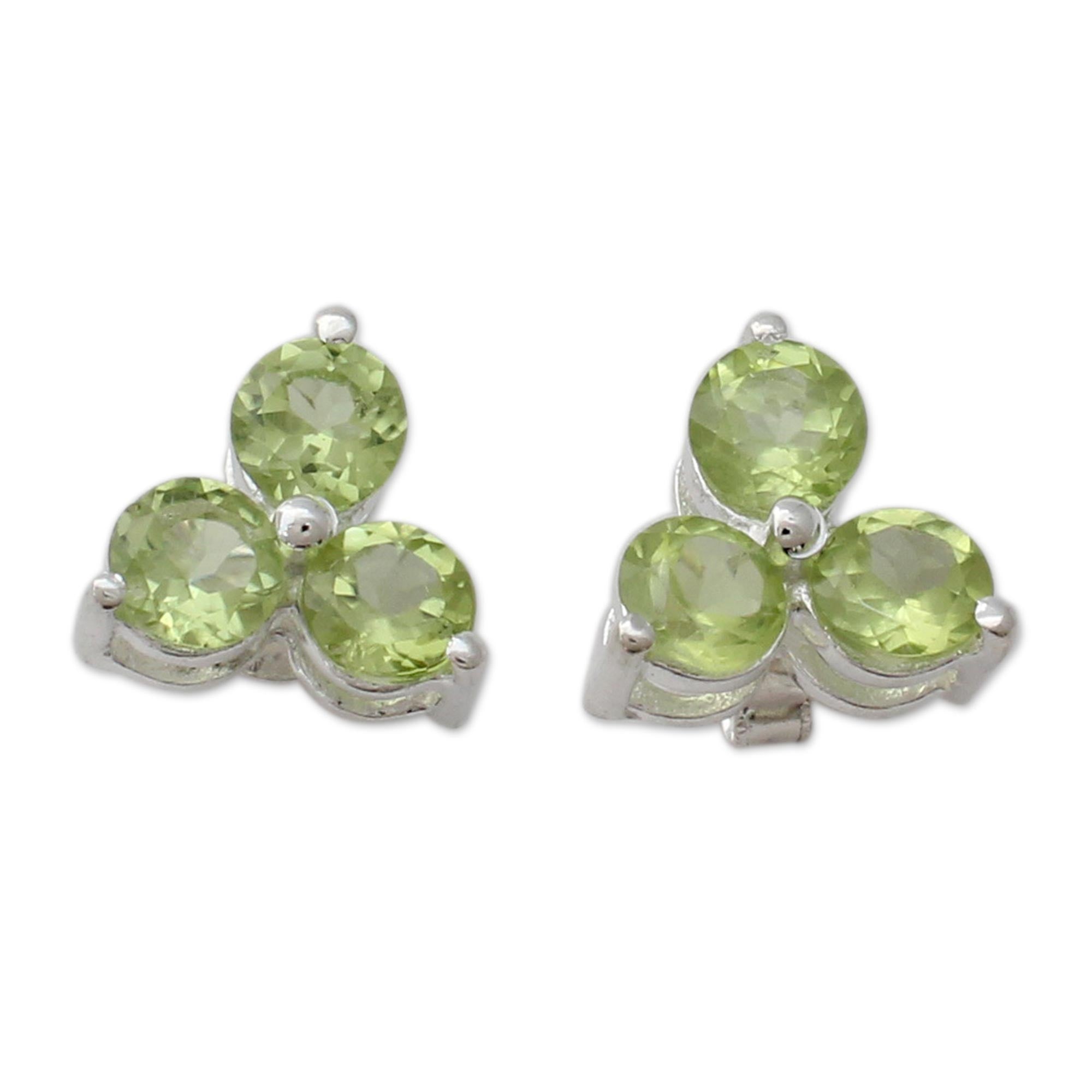 Premium Trio Peridot Stud Earrings - Handcrafted Sterling Silver Jewelry