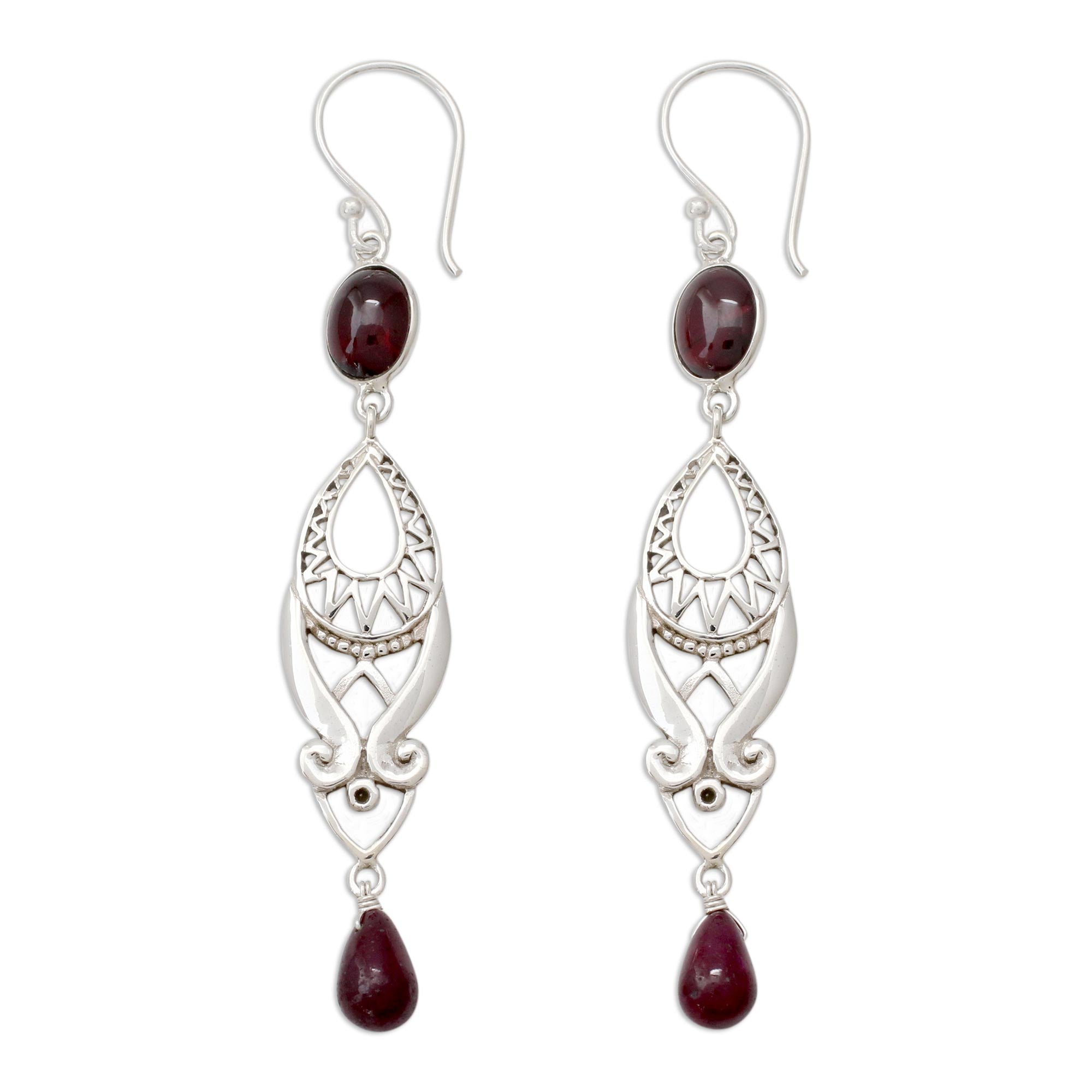 Premium Mughal Ruby & Garnet Dangle Earrings in Sterling Silver - Timeless Indian Elegance