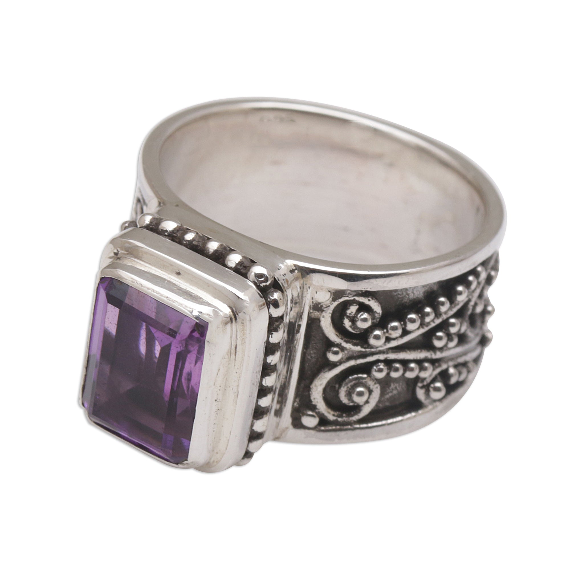 Premium Handcrafted 925 Sterling Silver Amethyst Cocktail Ring - Balinese Artisan Design