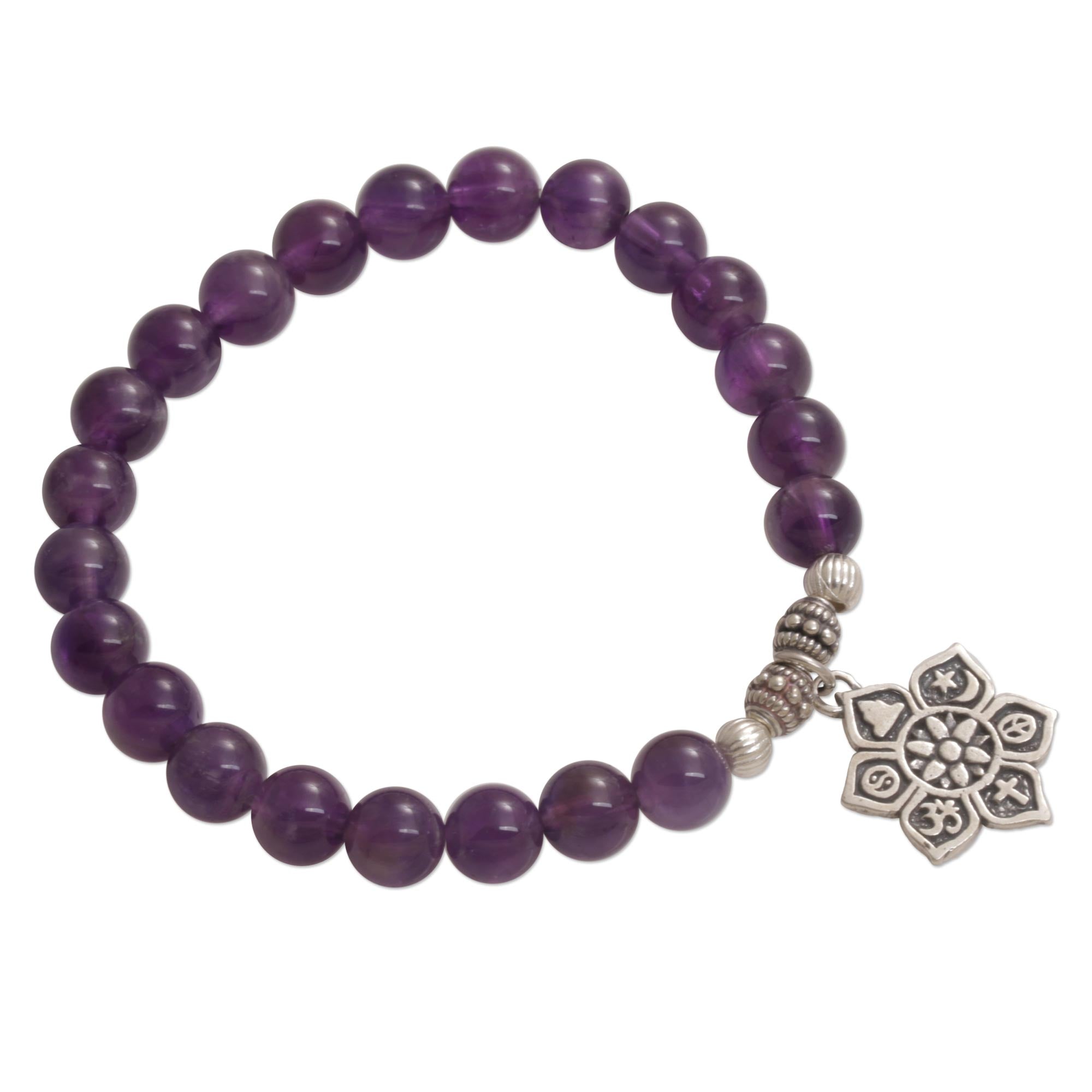 Premium Unity Flower Amethyst Bracelet - Handcrafted Spiritual Jewelry from Bali