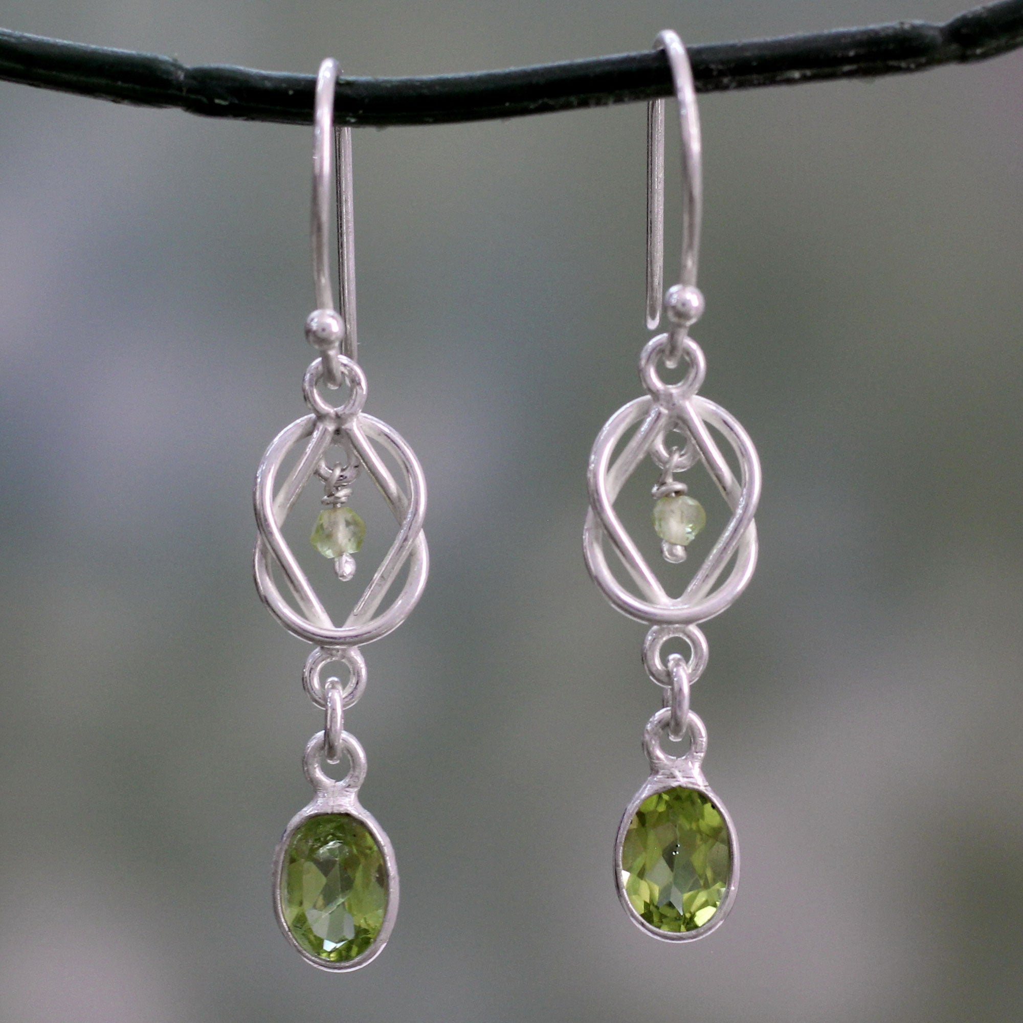 Premium Lime Knot Dangle Earrings - Handcrafted Sterling Silver with Peridot