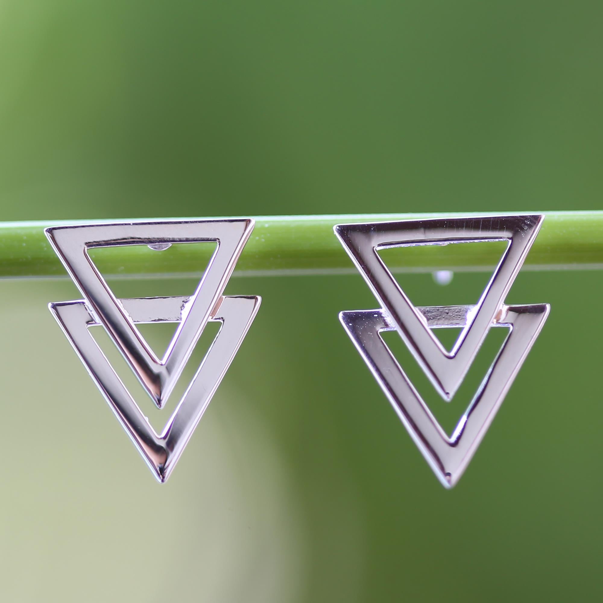 Premium Geometric Shine 925 Sterling Silver Double Triangle Earrings