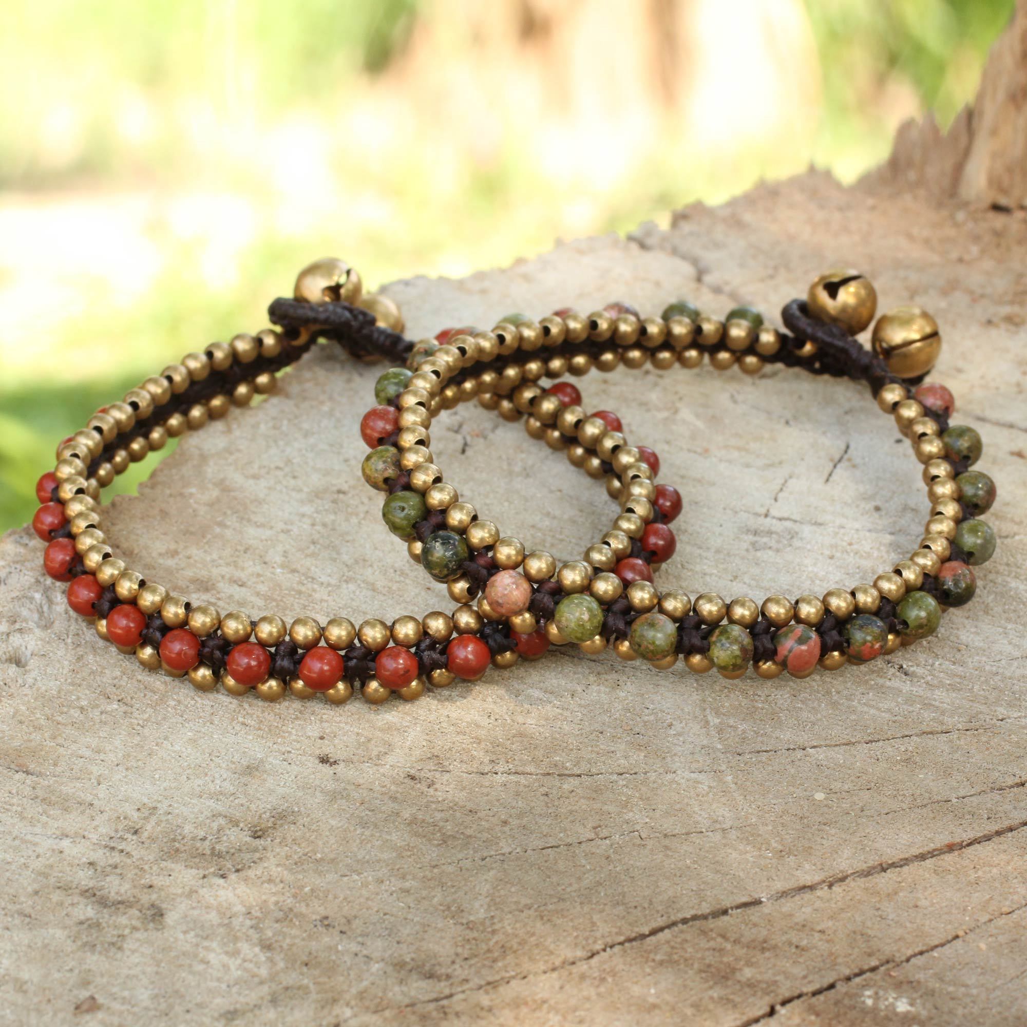 Premium Unakite & Brass Beaded Bracelet – Handmade Harmony