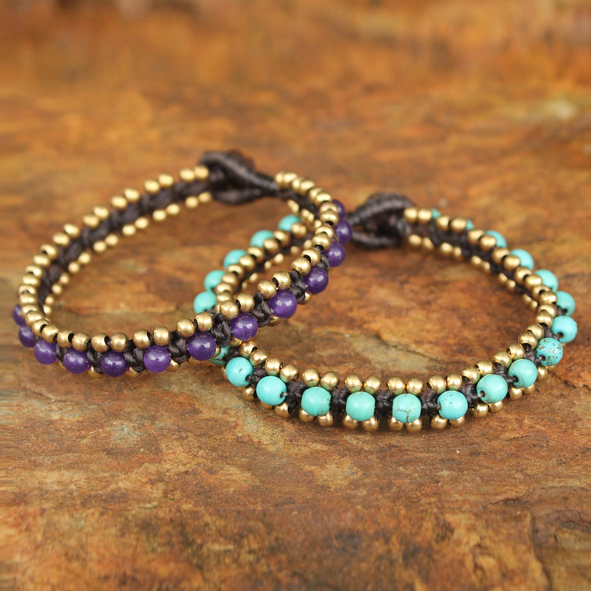 Premium Handmade Aryuveda Quartz & Resin Beaded Bracelet Set – Blue & Purple