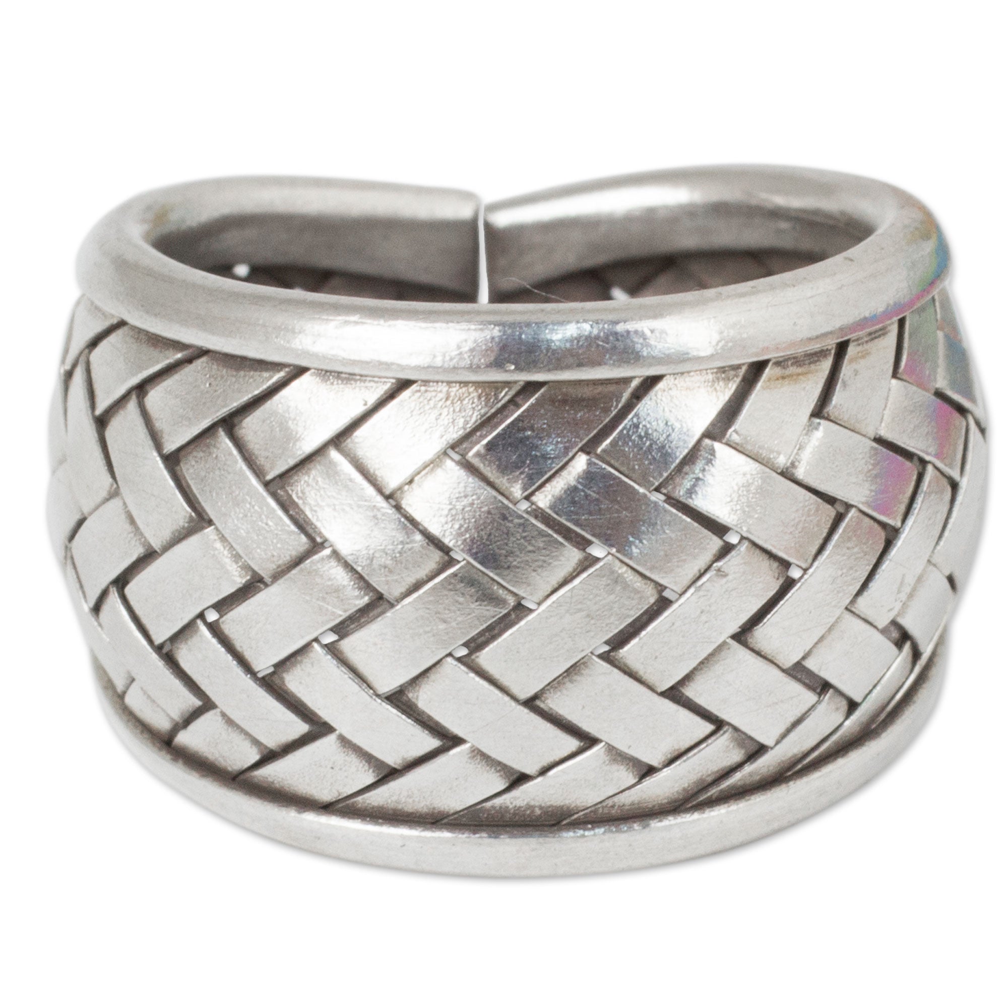 Premium Handwoven Silver Band Ring - Modern Woven Texture, Matte Finish