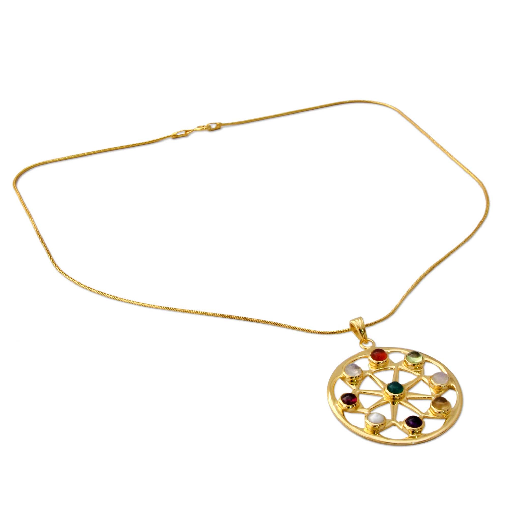 Premium Indian Sun Pearl & Gemstone Gold Vermeil Necklace