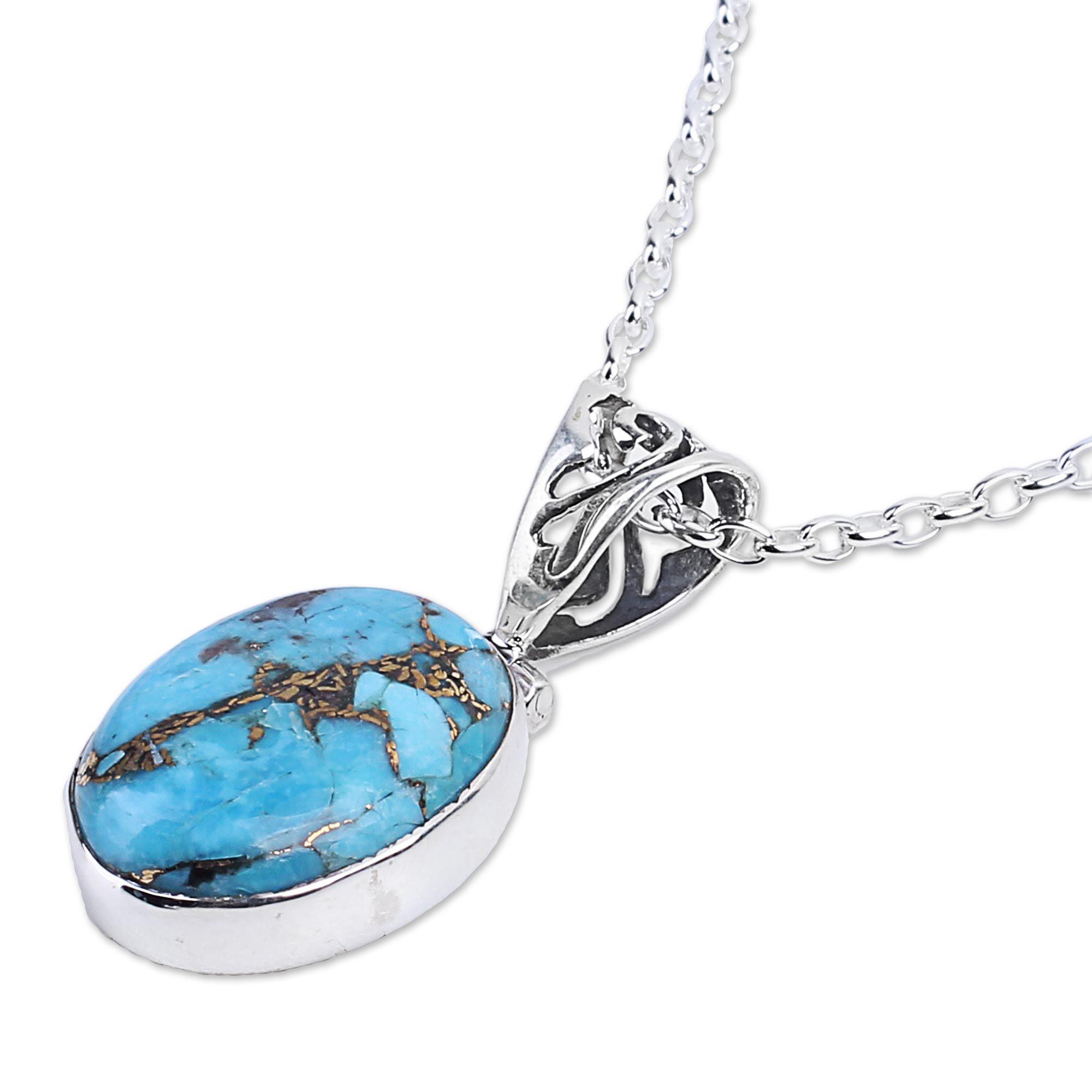 Premium Mystical Turquoise Oval Pendant Necklace - Handcrafted Elegance